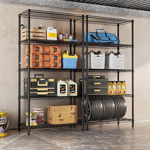 Miniatura 7 de SINGAYE 5 estantes de almacenamiento de alambre para garaje, estantes resistentes de 1750 libras, estantería de metal, organizadores de baño