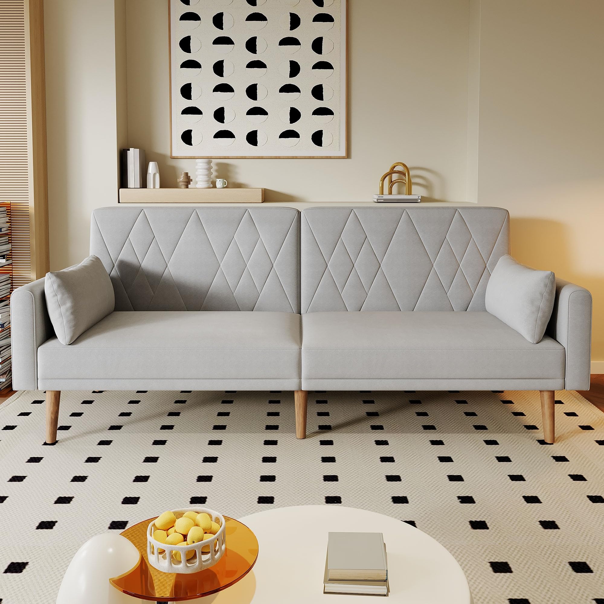 Schlafcouch, Couch 180cm mit Schlaffunktion, Klappsofa mit Hilfsfüßen und 3-Fach Verstellbare Rückenlehneaus Bettcouch mit 2 Kissen fürs Wohnzimmer, Schlafzimmer, Samt,(Grau)
