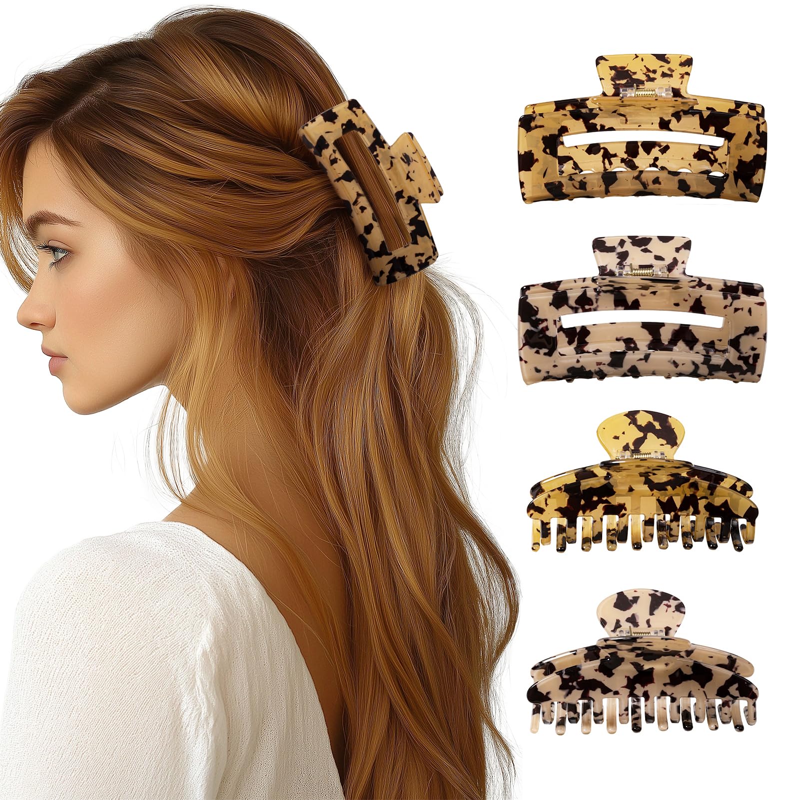 HBselect 4 Stück Haarklammer Damen starker Halt Haarkrallenclips Haargreifer Damen Haarkrallen Haarspangen für dünnes dickes Haar Frauen und Mädchen 9010 A