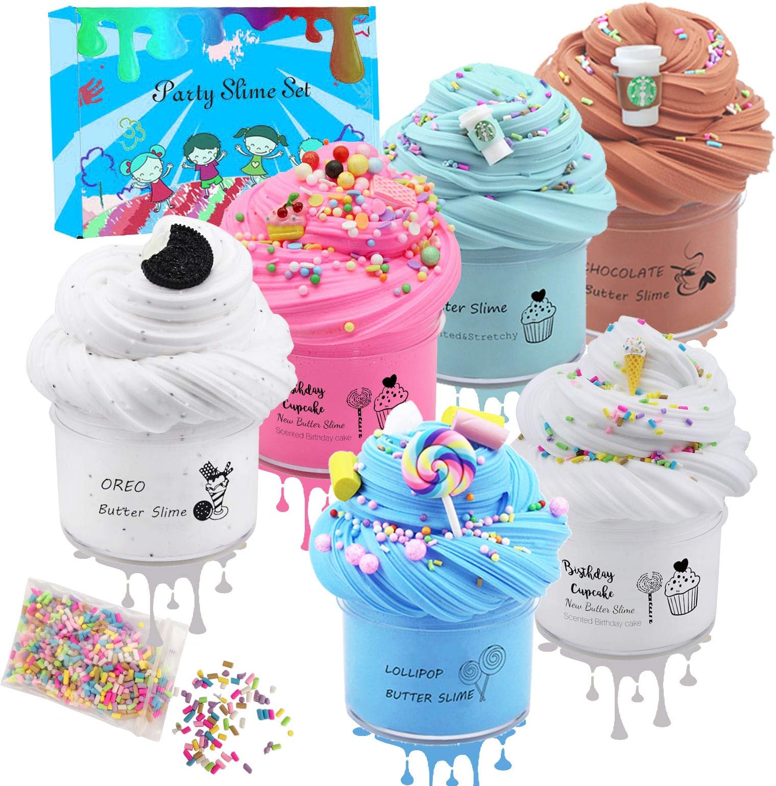 6Pack Butter Slime with Candy Slime, Oreo Slime, Latte Slime, Ice-Scream Slime, Super Soft and Non-Sticky DIY Sludge Toy for Kids