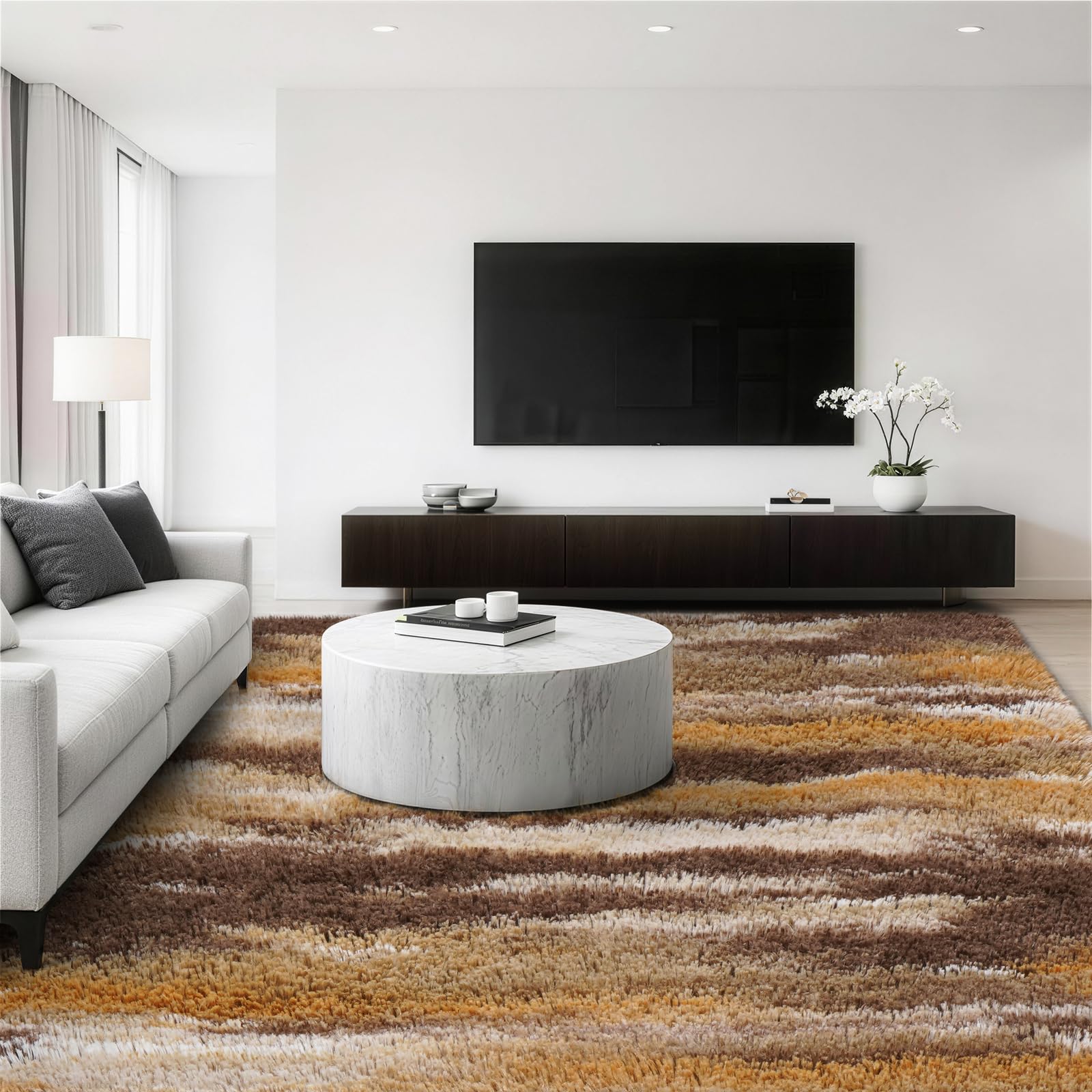 Jungsang Rugs Living Room 180x270cm Large Rug for Living Room, Machine Washable Non-Slip Carpet, Soft Fluffy Pile Area Rug for Bedroom Kids Room Nursery Home, Tie-Dyed Brown