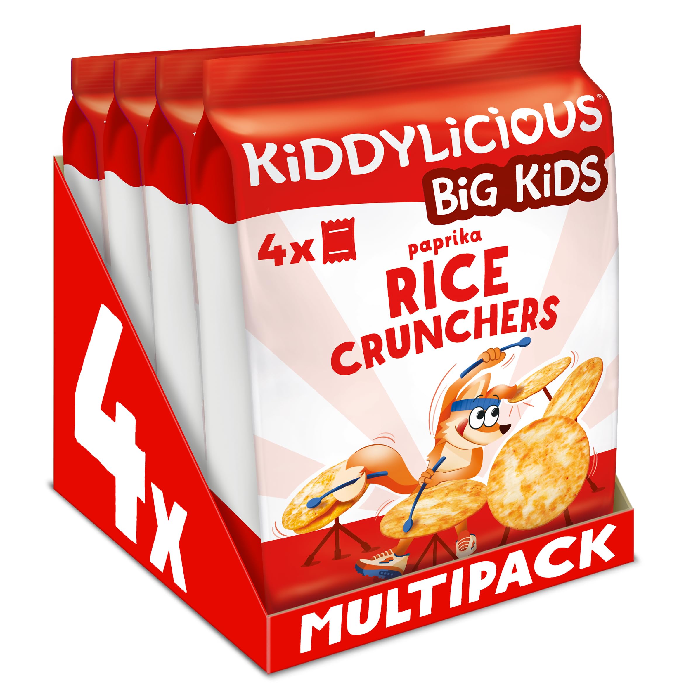 Kiddylicious Paprika Rice Crunchers - Delicious Snacks for Kids - Suitable for 3+ Years - 4 Packs of 4 (16 Total)
