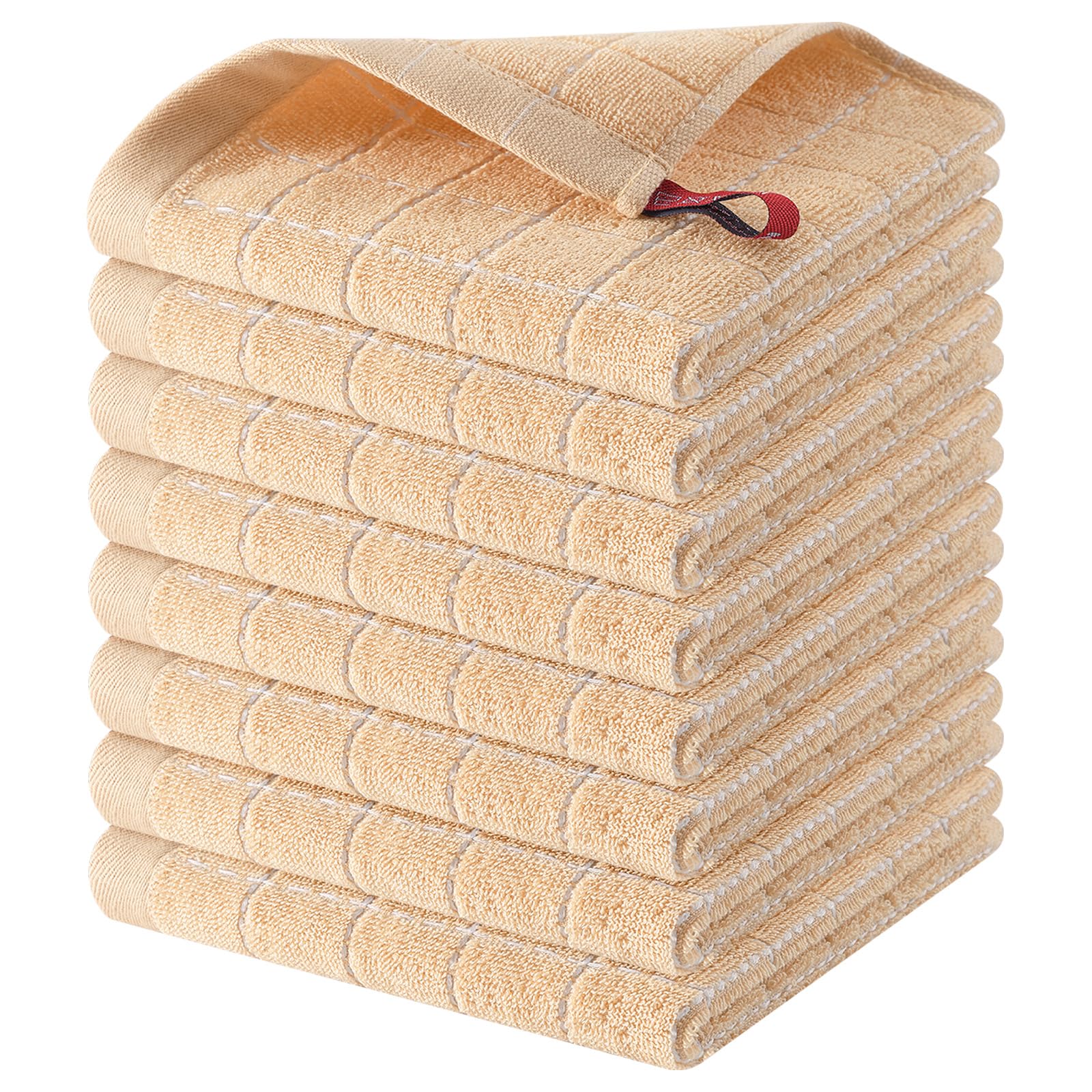 Homaxy 100% Cotton Terry Kitchen Dish Cloths, 8 Pack, Apricot | Ultra Soft and Absorbent, Suitable for Drying and Washing Dishes