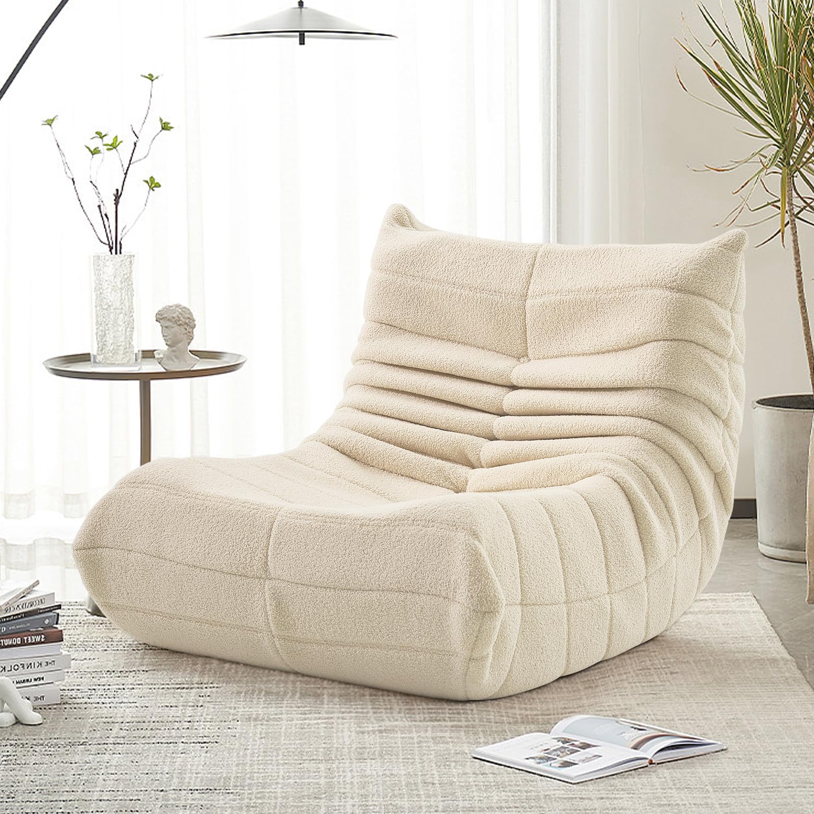 Puff Bean Bag Chair con Relleno Puf para Dormitorio y Salón Cómodo Uso en el Salón, Oficina o Café (Beige)