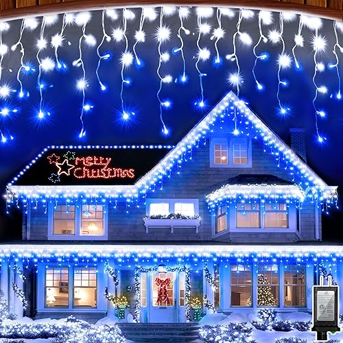 Miniatura 10 de 810 luces led colgantes de Navidad, 82 ft, exterior, 180 gotas de hielo, 12 modos profesionales, temporizador memoria, brillo, impermeable, fiestas,
