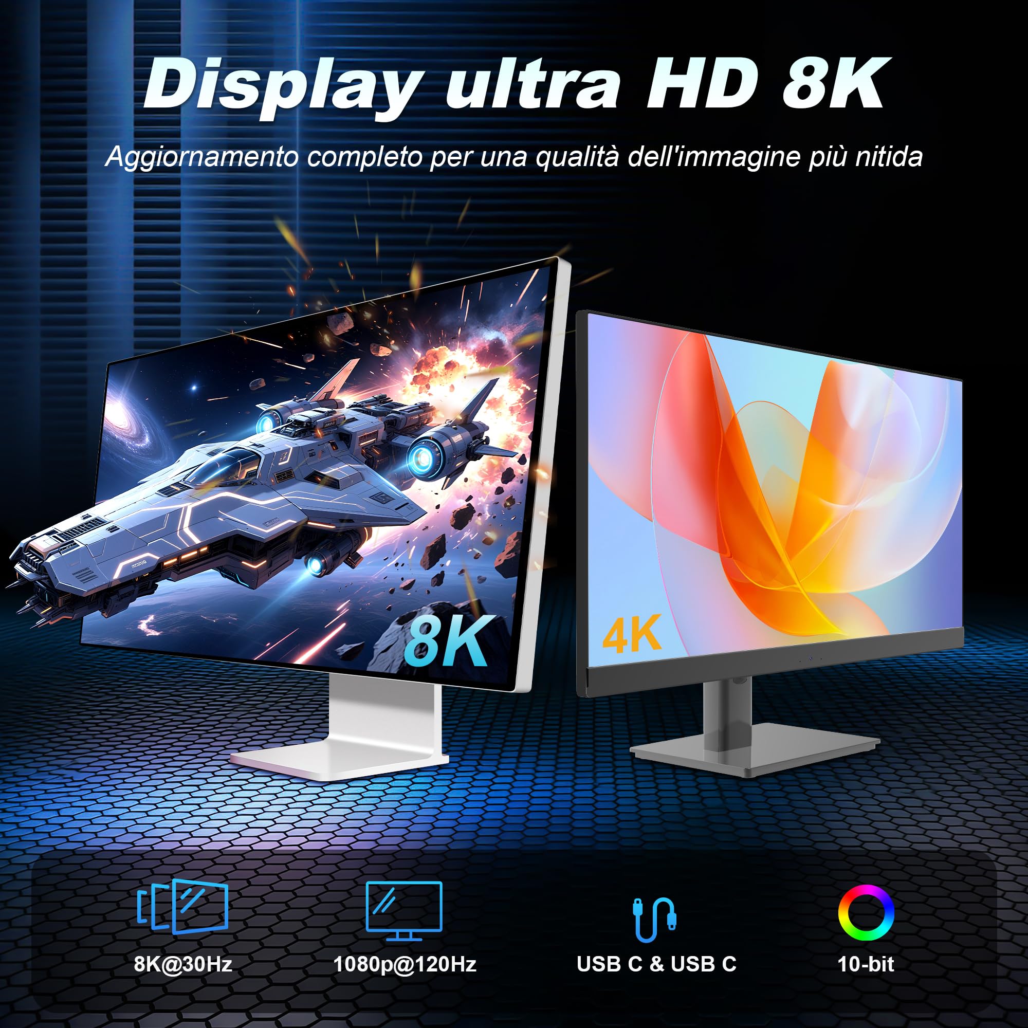 ZIKNYDO Cavo Type C to Type C 3 metri, USBC 3.2 20Gbps Trasferimento dati, ricarica rapida da 240W 48V/5A, 4K@144Hz/ 60Hz, 8K@30Hz Cavo video USB C per Thunderbolt 4, MacBook Pro, iPad, Dell XPS, VR