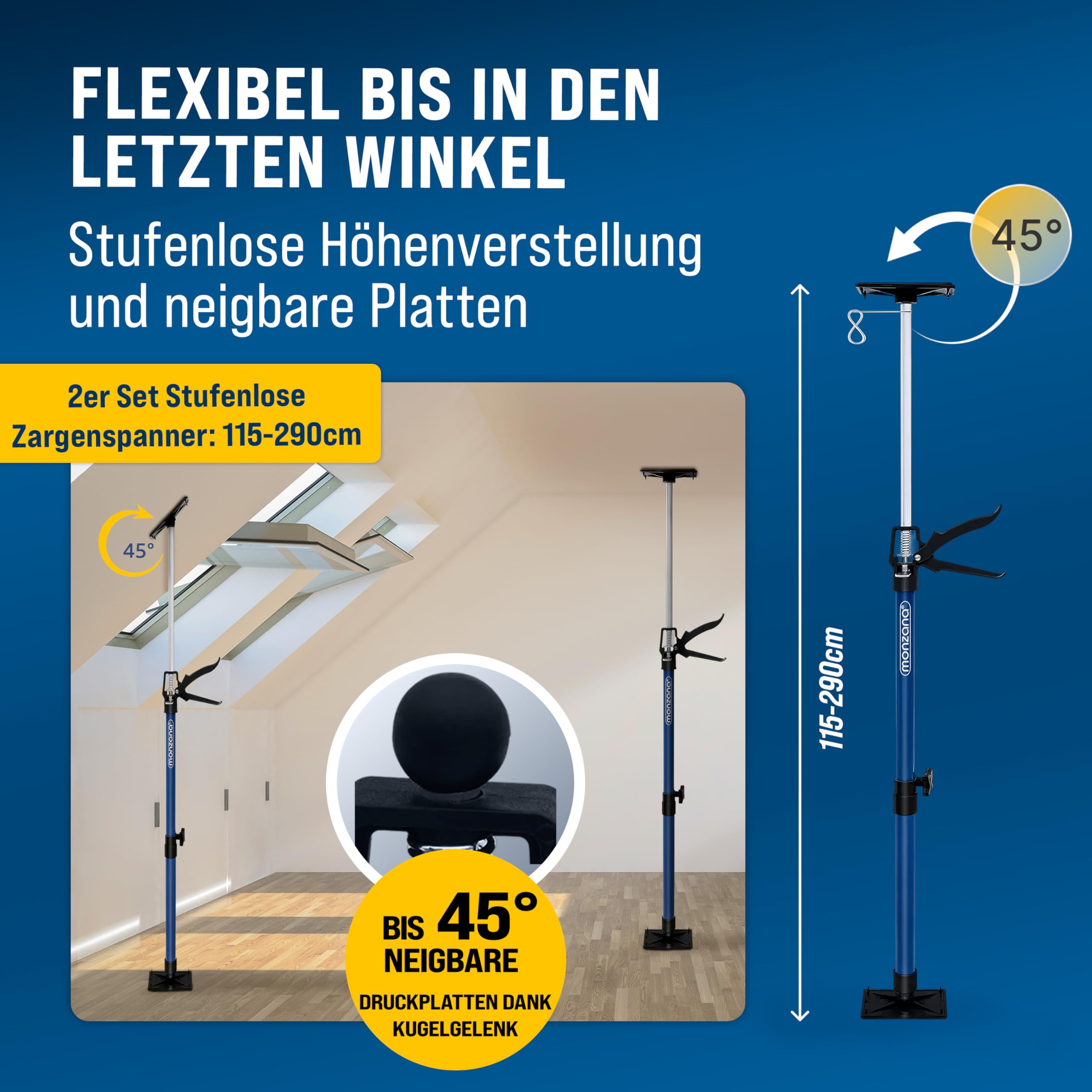 Deuba Supporto a Soffitto Set da 2 Regolabile da 115 a 290 centimetri Carico Massimo 30 chili Morsetto Telaio Parete