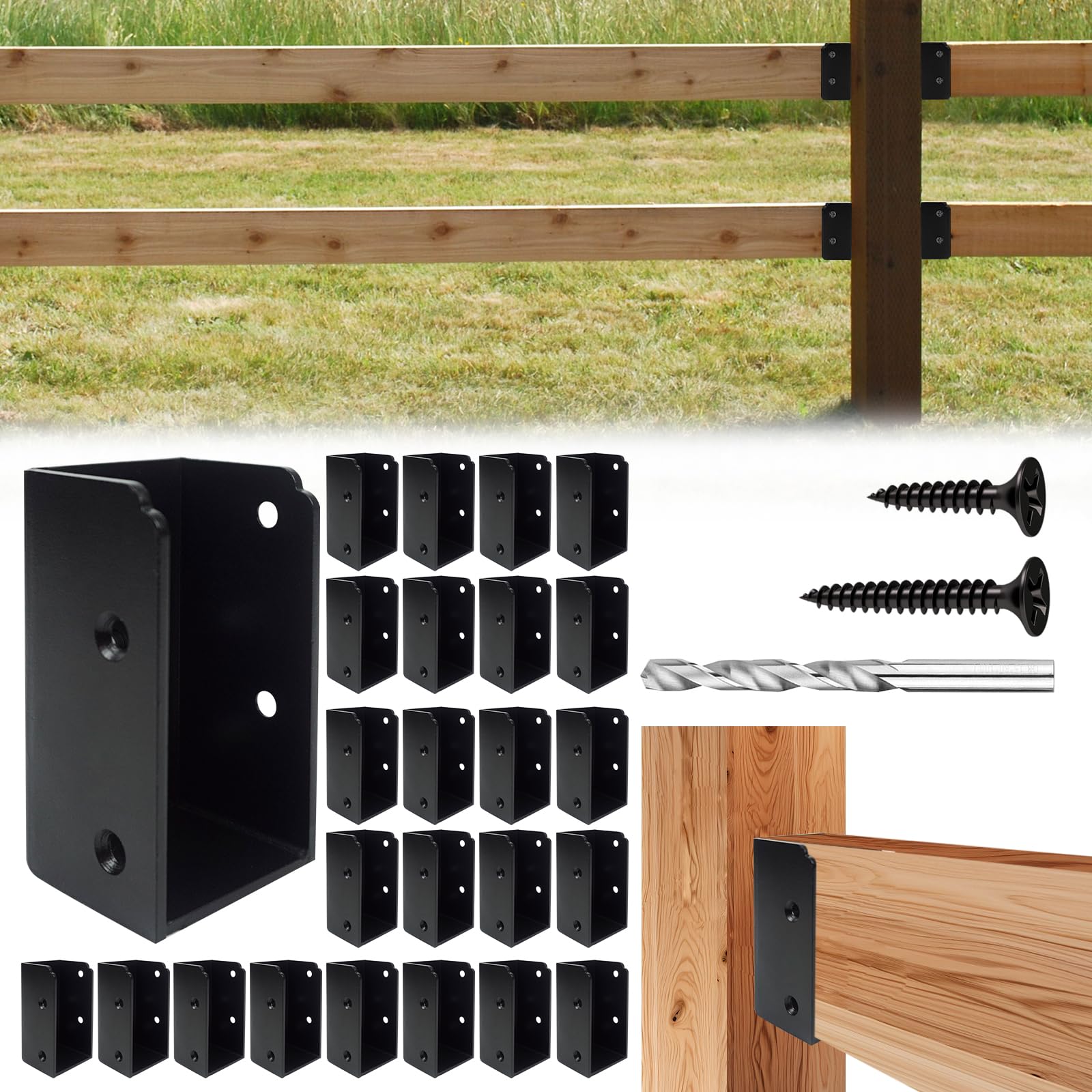Qrooviiy U-Shaped Deck Railing Bracket Connectors,Heavy Duty Deck Attachment Brackets with Screws for 2" x 4" (Actual:1.5" x 3.5") Lumber,Stair