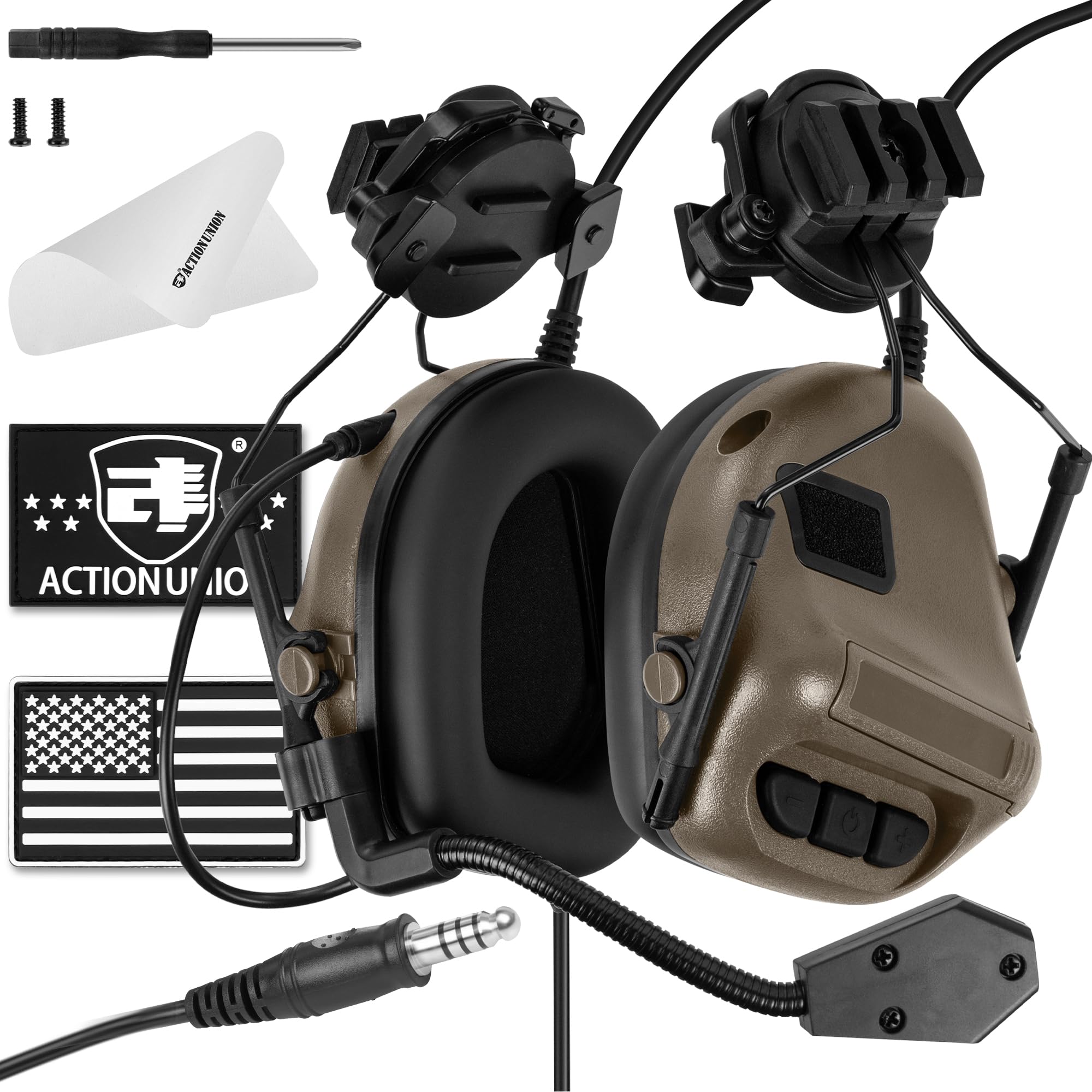 ACTIONUNION Tactical Headset Pro with Active Noise Canceling for Airsoft Fast Helmet (Tan)