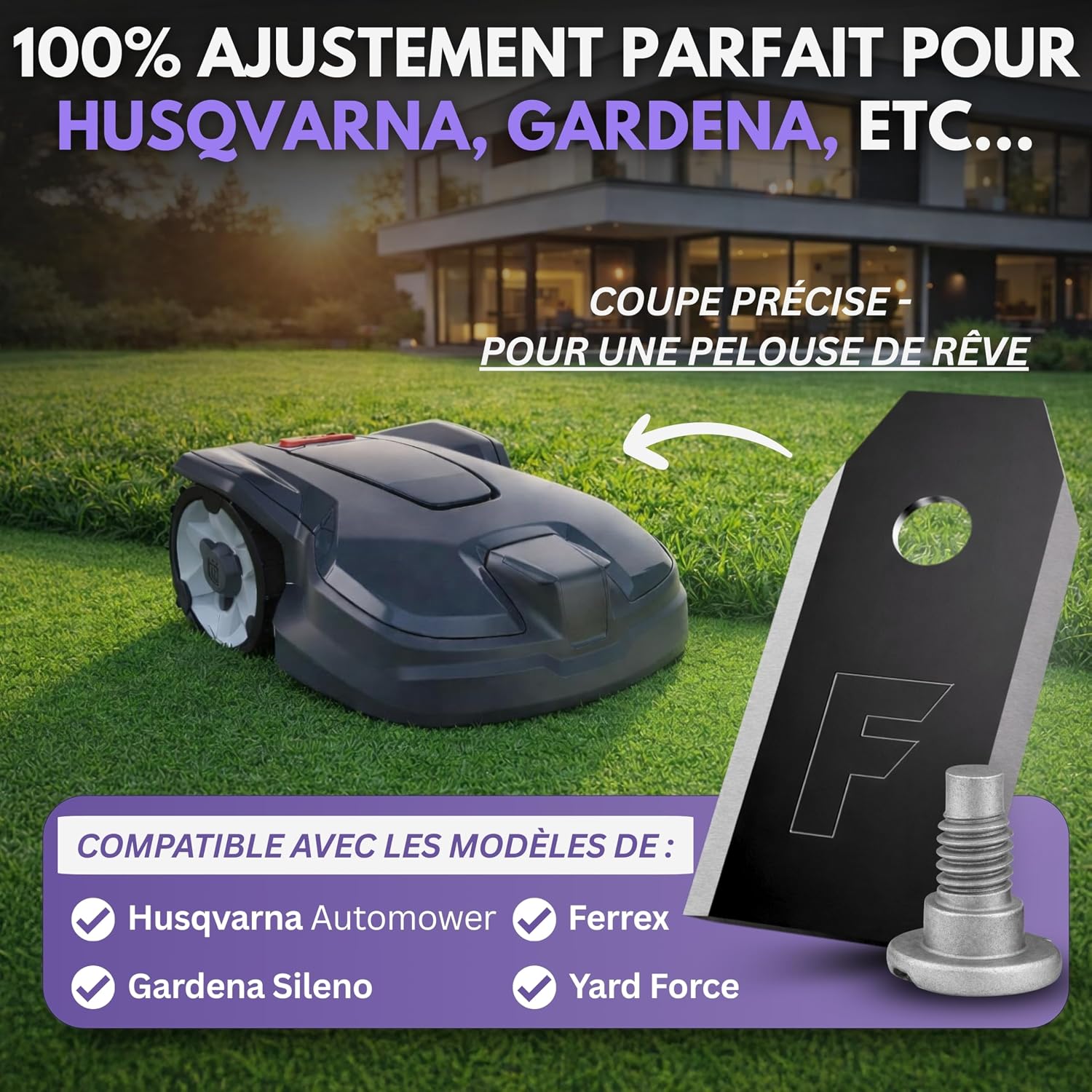 Filzada® 45x Lames Robot Tondeuse Carbone adapté pour Husqvarna, Gardena - Analyse des détails et conception