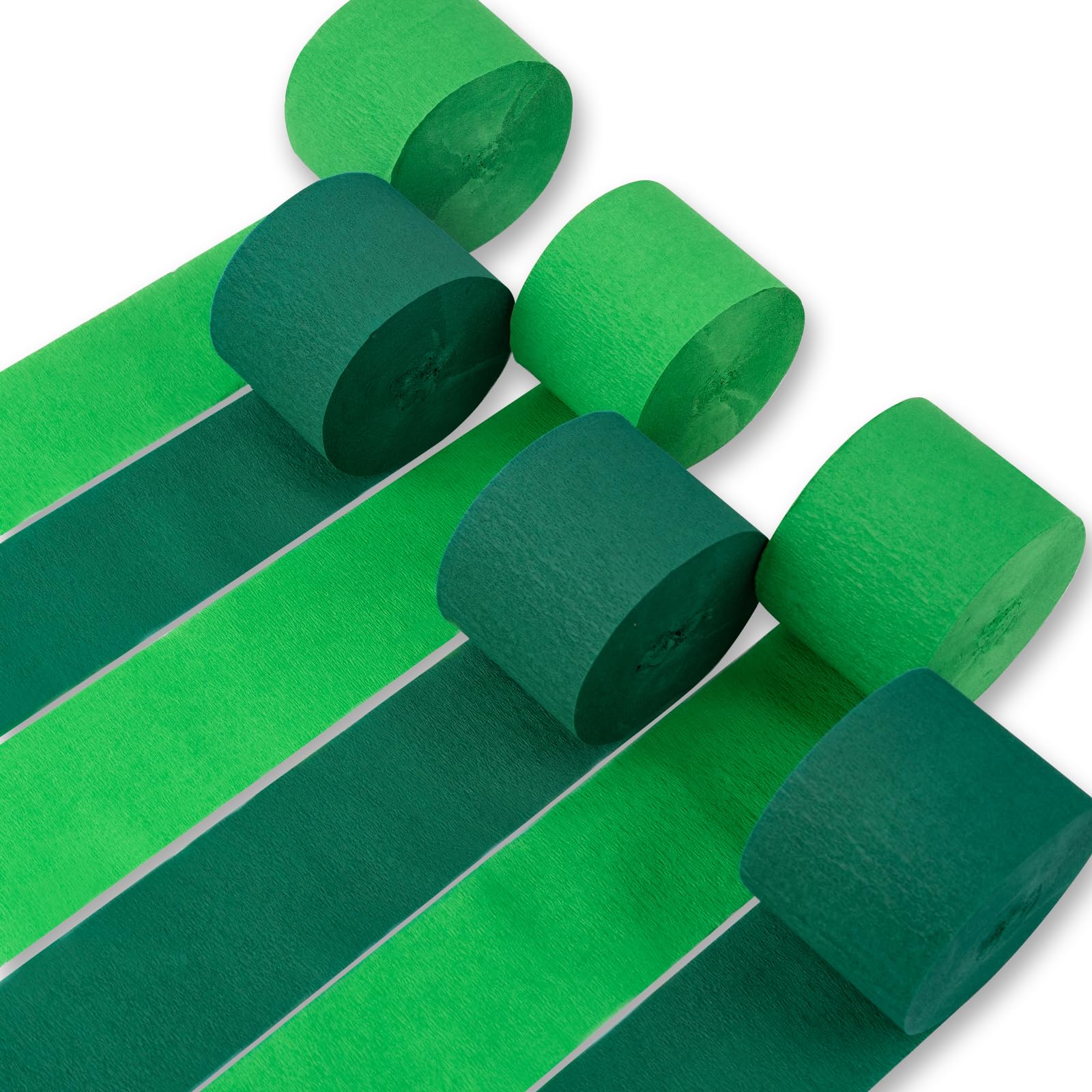 PartyWoo Green Crepe Paper Streamers 6 Rolls 492 ft Pack of Hunter Emerald Forest and Light Green Crepe Paper for Graduation Christmas Jungle Birthday