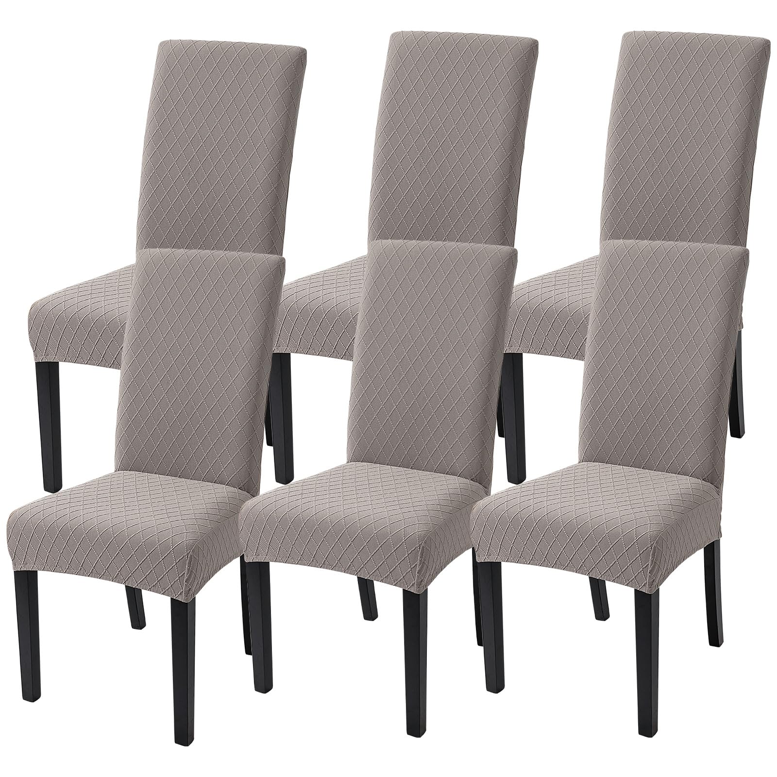 SearchI Dining Room Chair Covers Set of 6 Stretch Jacquard Parsons Chair Slipcovers Super Fit Spandex Removable Washable Kitchen Chair Protector Cover for Dining Room,Hotel(Rhombus Taupe)