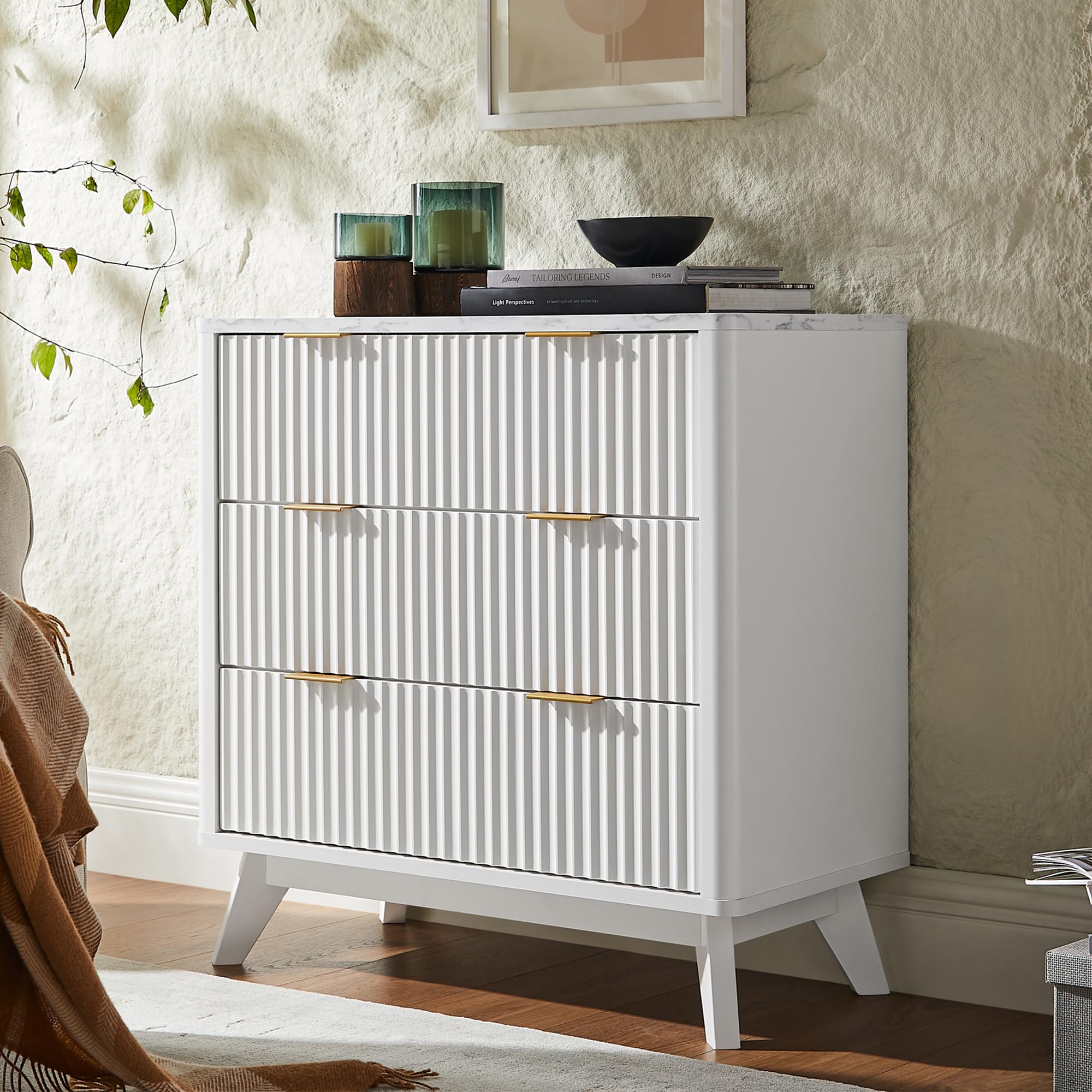 Amazon.com: T4TREAM Fluted 3 Drawer Dresser, 32