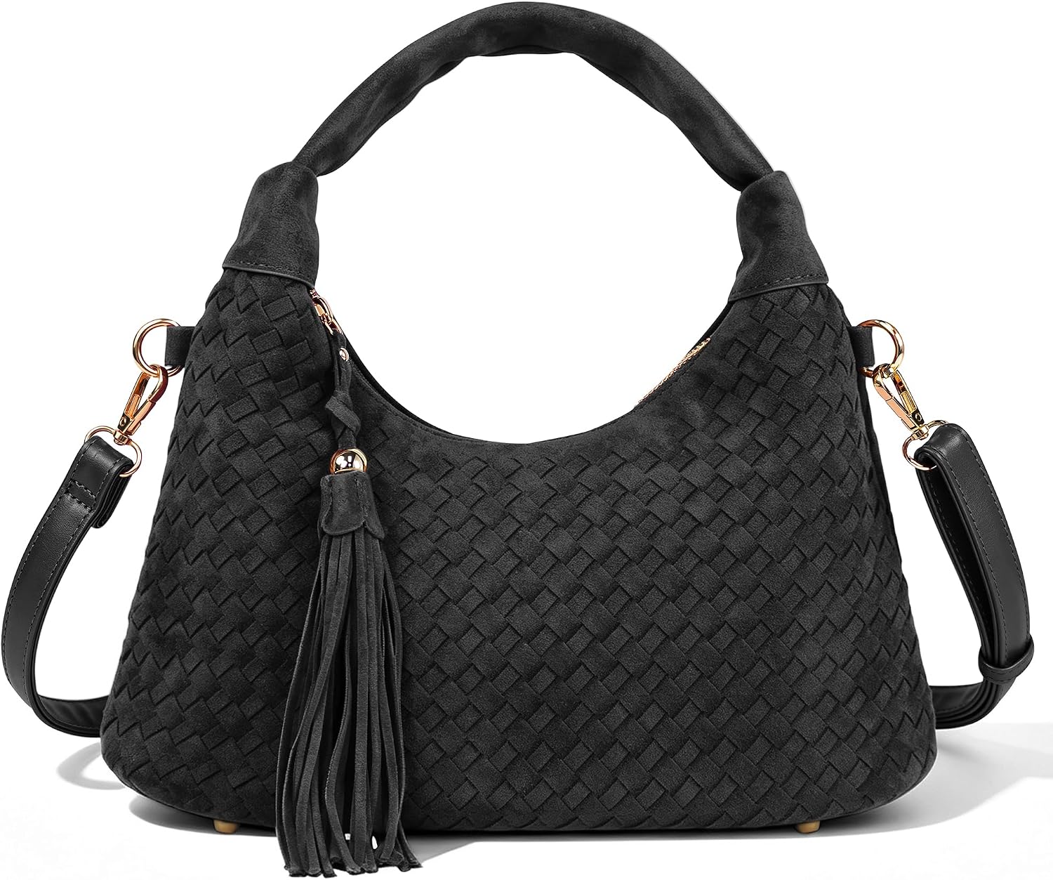 MOETYANG Woven Suede Shoulder Bag for Women, Vintage Hobo Purse with Tassel