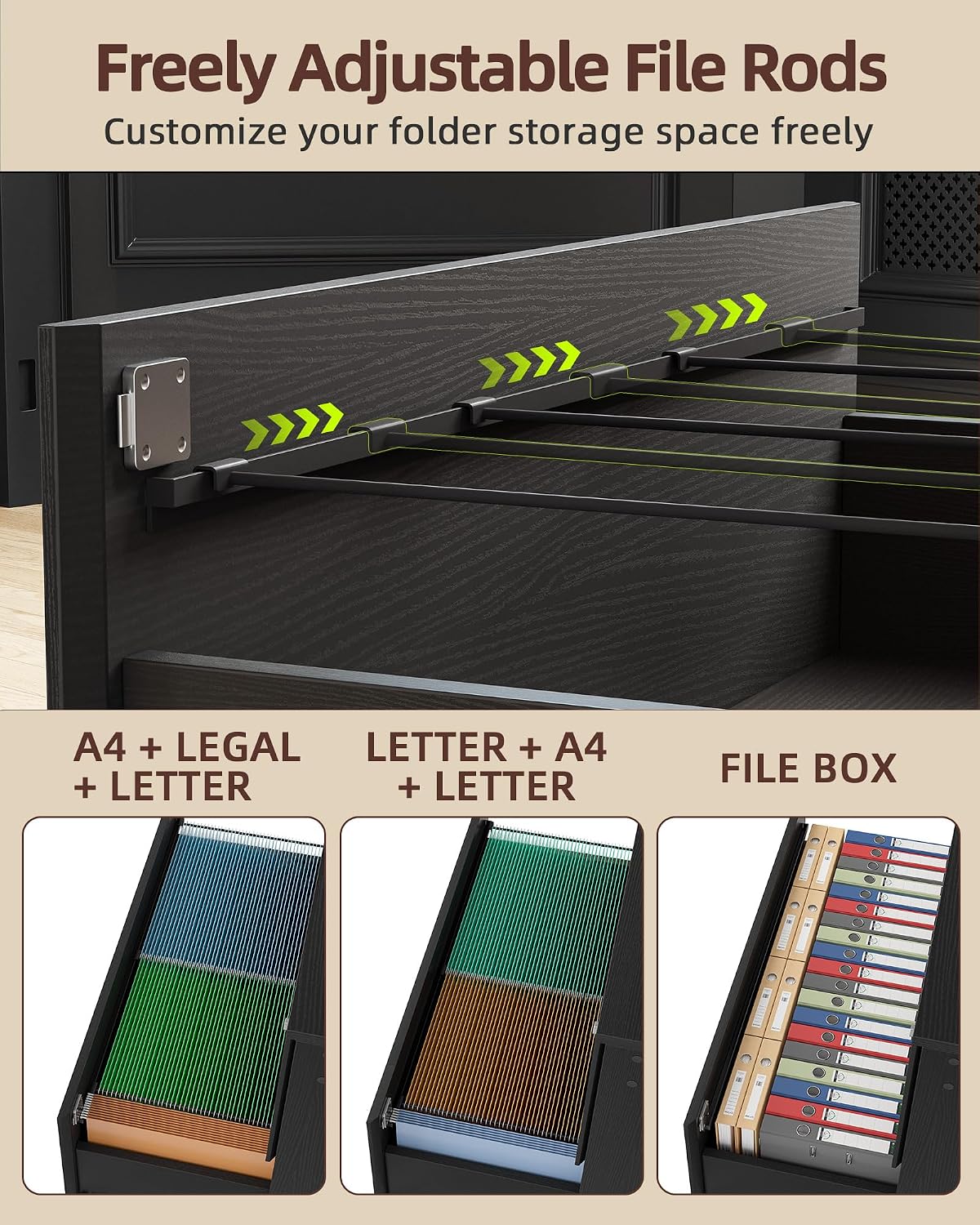 TIQLAB 2 Drawer Mobile File Cabinet, Filing Cabinet Home Office for Letter, Legal, A4 Size, Under Desk Lateral File Cabinet, Black