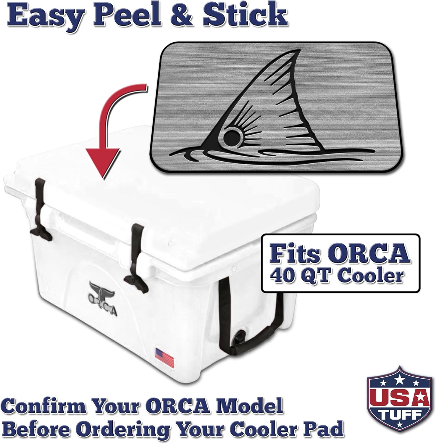 USATuff SeaDek EVA Mat Cooler Pad fits ORCA | Peel & Stick Application | Non Slip Comfort Accessories - Top Fin Redfish Design (StormGray-Black)