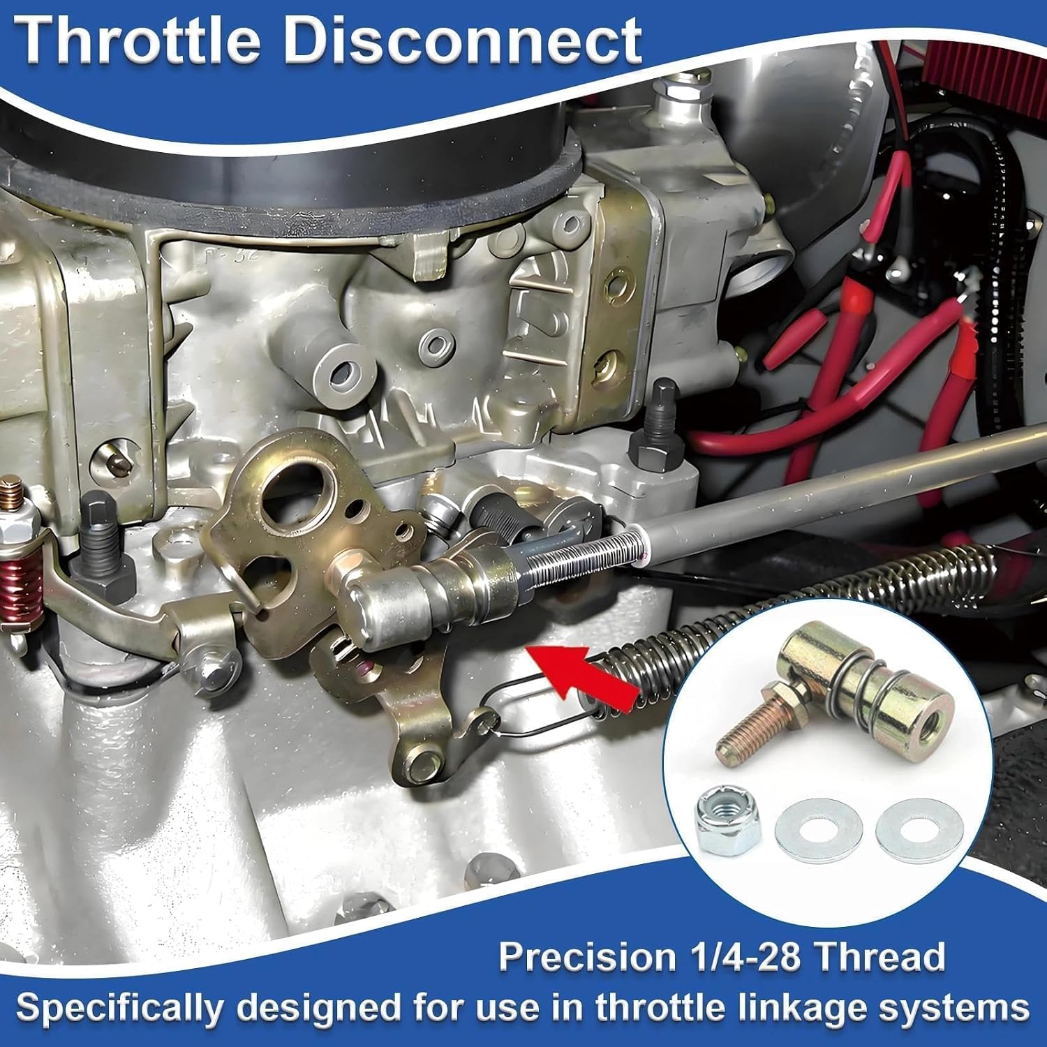 2-Pack Throttle Disconnect Quick Release Ball Joint, 1/4-28 in Female Thread Steel Linkage Fitting with Spring, Throttle Cable Ball End, Steel Carburetor Linkages