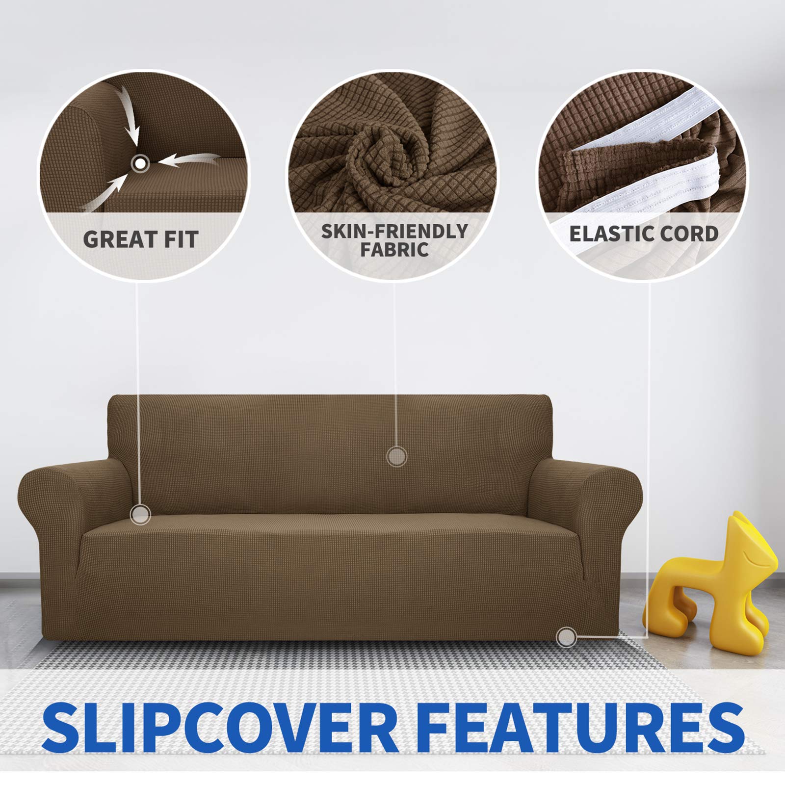 MAXIJIN Fodere per sedia super elasticizzate per soggiorno, fodera per sedia 1 pezzo con braccioli Protezione per sedia jacquard Cani Fodera per poltrona pet friendly (1 posto, Marrone)