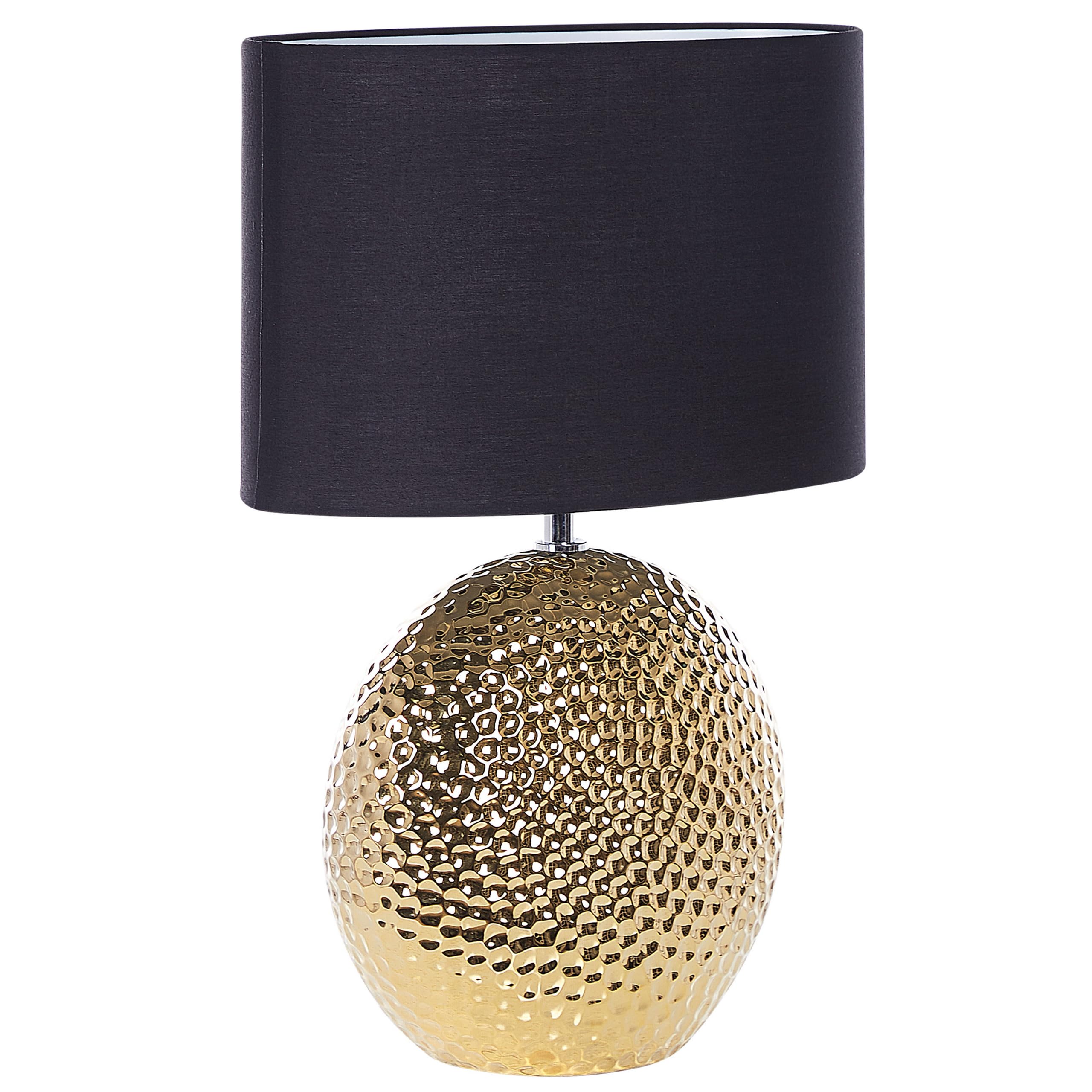 Beliani Glamouröse Tischlampe Keramik gold mit Stoffschirm Trommelform schwarz Nasva