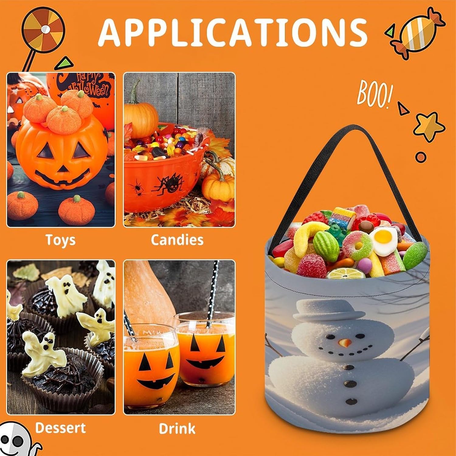 LLUTSNTH Winter Snowman Halloween Tote Treat Bag for Trick Or Treat image 3