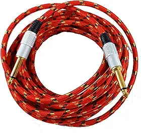 Cabo De Guitarra Mono Nylon P10 Para P10 Dourado 6.5mm 5 Metros Vermelho 8 1 067