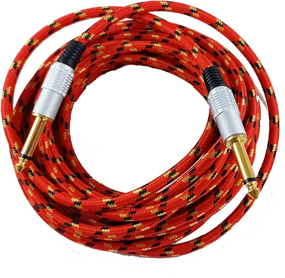 Cabo De Guitarra Mono Nylon P10 Para P10 Dourado 6.5mm 5 Metros Vermelho 8 1 067