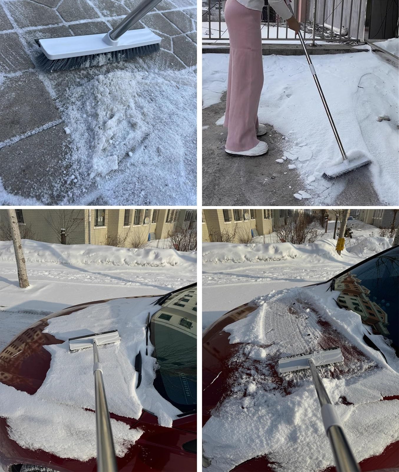 Rastrello da Neve Raschietto e Spazzola per Neve per Auto, Scopa per La Rimozione Della Neve da Esterni da 120 cm, Scopa Leggera per Ghiaccio e Neve per La Pulizia del Tetto