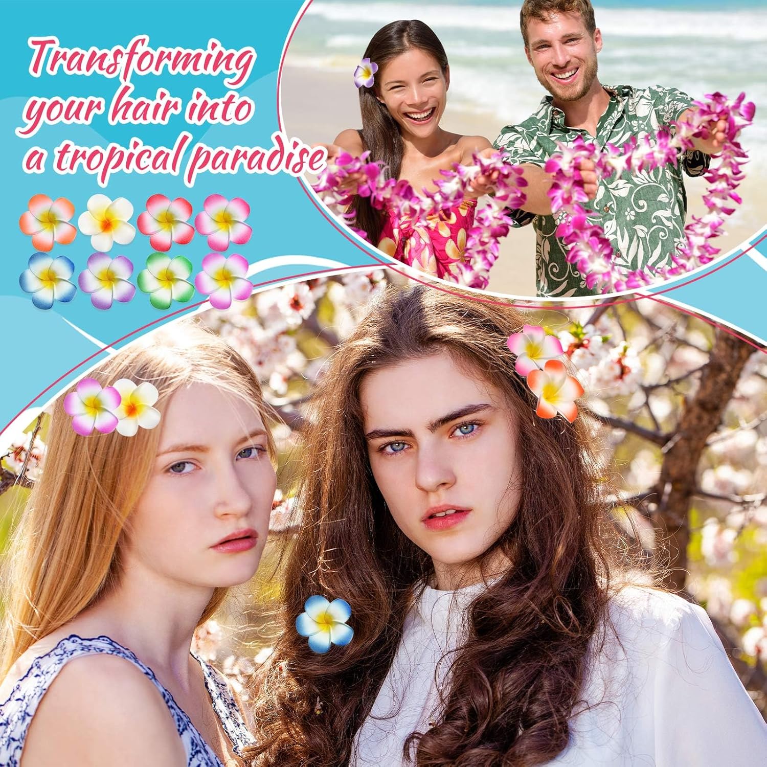 240 Pcs 2 Inch Plumeria Hair Clip Hawaiian Foam Flower Hair Clips Frangipani Artificial Foam Hair Clips for Women Girls Luau Beach Hawaii Tropical Bridal Wedding Party Decorations 8 Colors