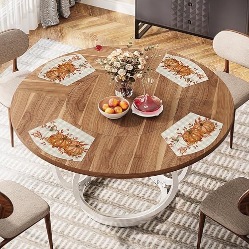 Miniatura 9 de Artoid Mode Juego de 4 manteles individuales redondos de otoño con diseño de calabazas y hojas de eucalipto para decoración de comedor de 15 pulgadas