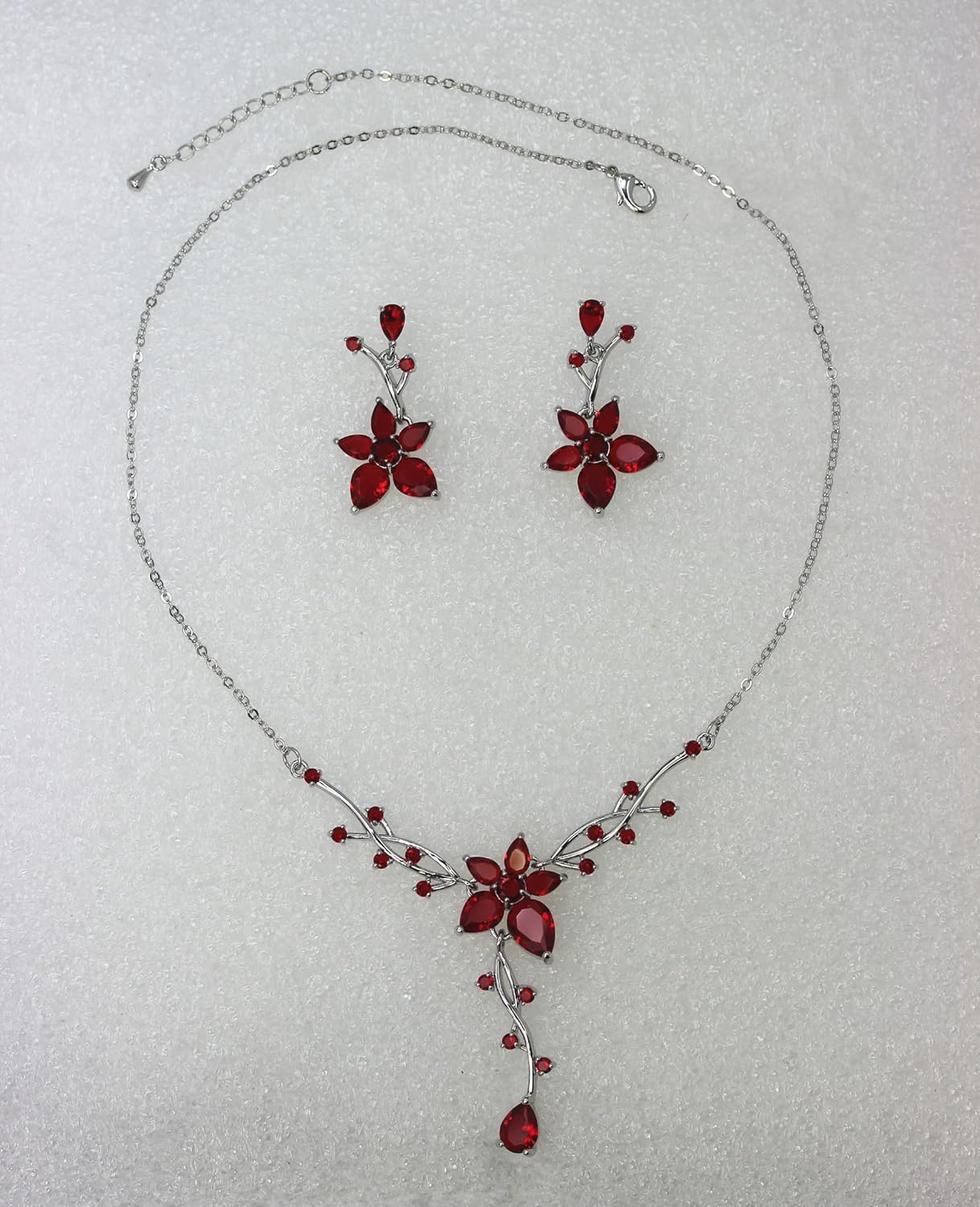 Faship Gorgeous CZ Crystal Floral Necklace Earrings Set - Image 3