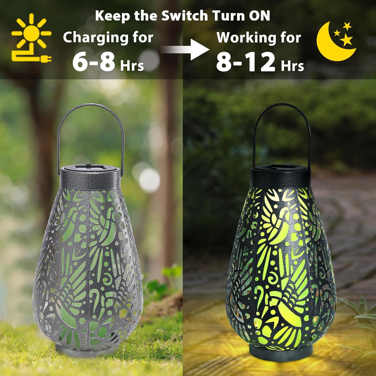Afirst Solar Lanterns Outdoor, Hanging Solar Lights Waterproof Decorative Lanterns for Yard, Patio, Lawn, Tabletop, Pathway, Landscape, Garden Decor Gifts
