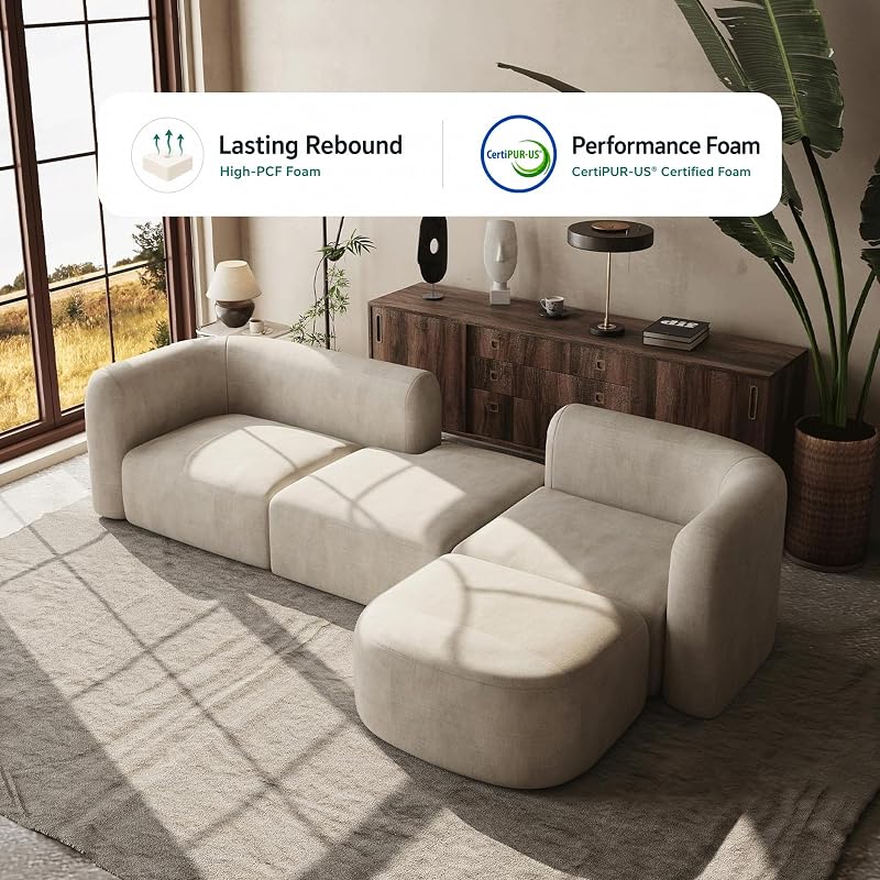 Acanva Mellow Modern Tight Curved Back Velvet Sofa, 4 Seater Modular image 4