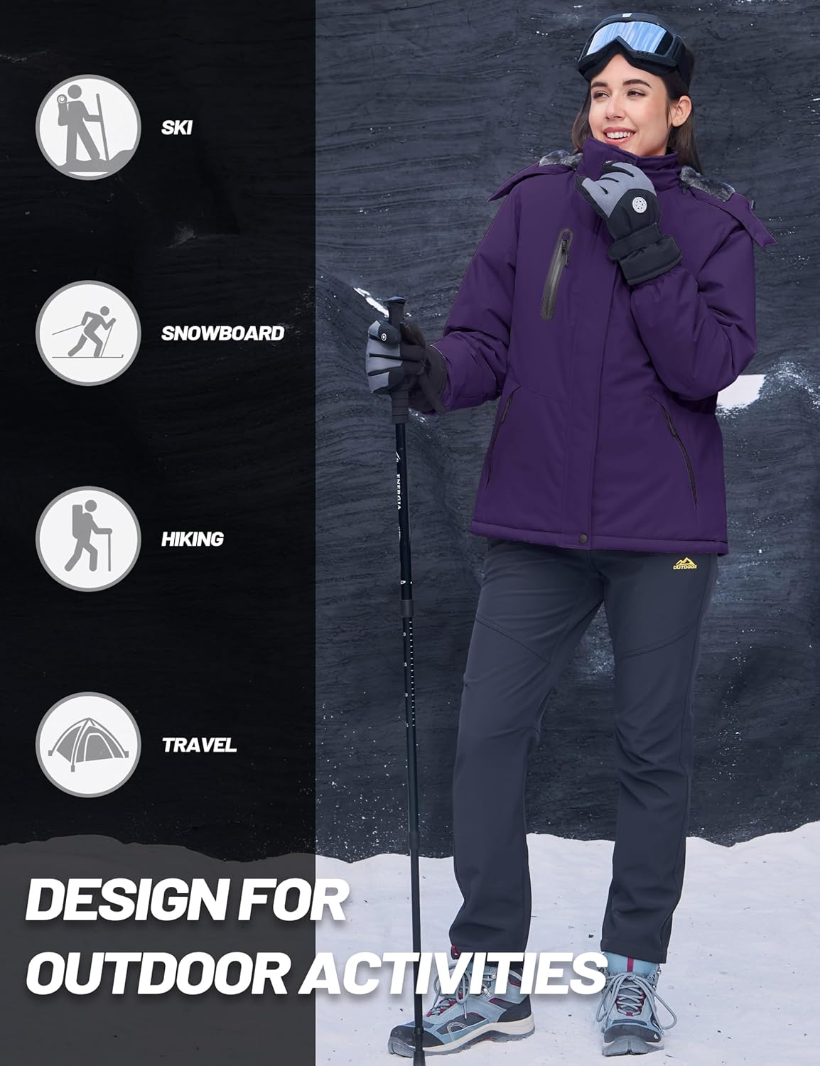 MAGCOMSEN Women's Winter Coats Waterproof Insulated Snow Ski Jacket Hood Fleece Lined Warm Mountain Snowboarding Windbreaker - Image 6