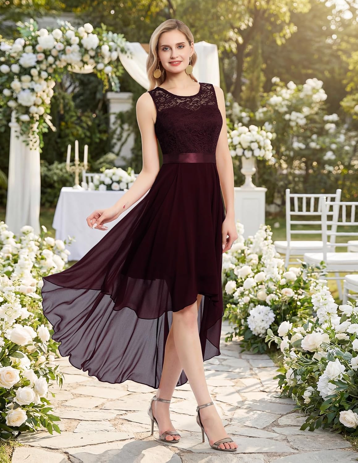 BeryLove Sequin Wedding Guest Formal Cocktail Dresses Prom Party Lace High Low Bridesmaid Elegant Dress - Image 3