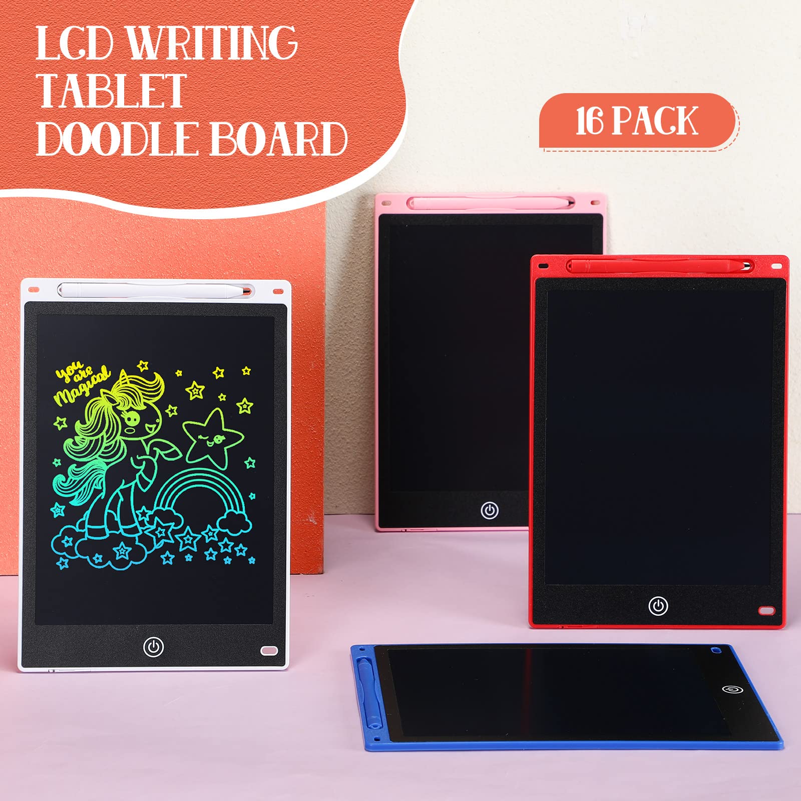 Paquete de 16 tabletas de escritura LCD de 10 pulgadas a granel para niños, almohadilla de dibujo borrable para niños, tablero de garabatos reutilizables y coloridos, juguetes educativos, regalos para 6