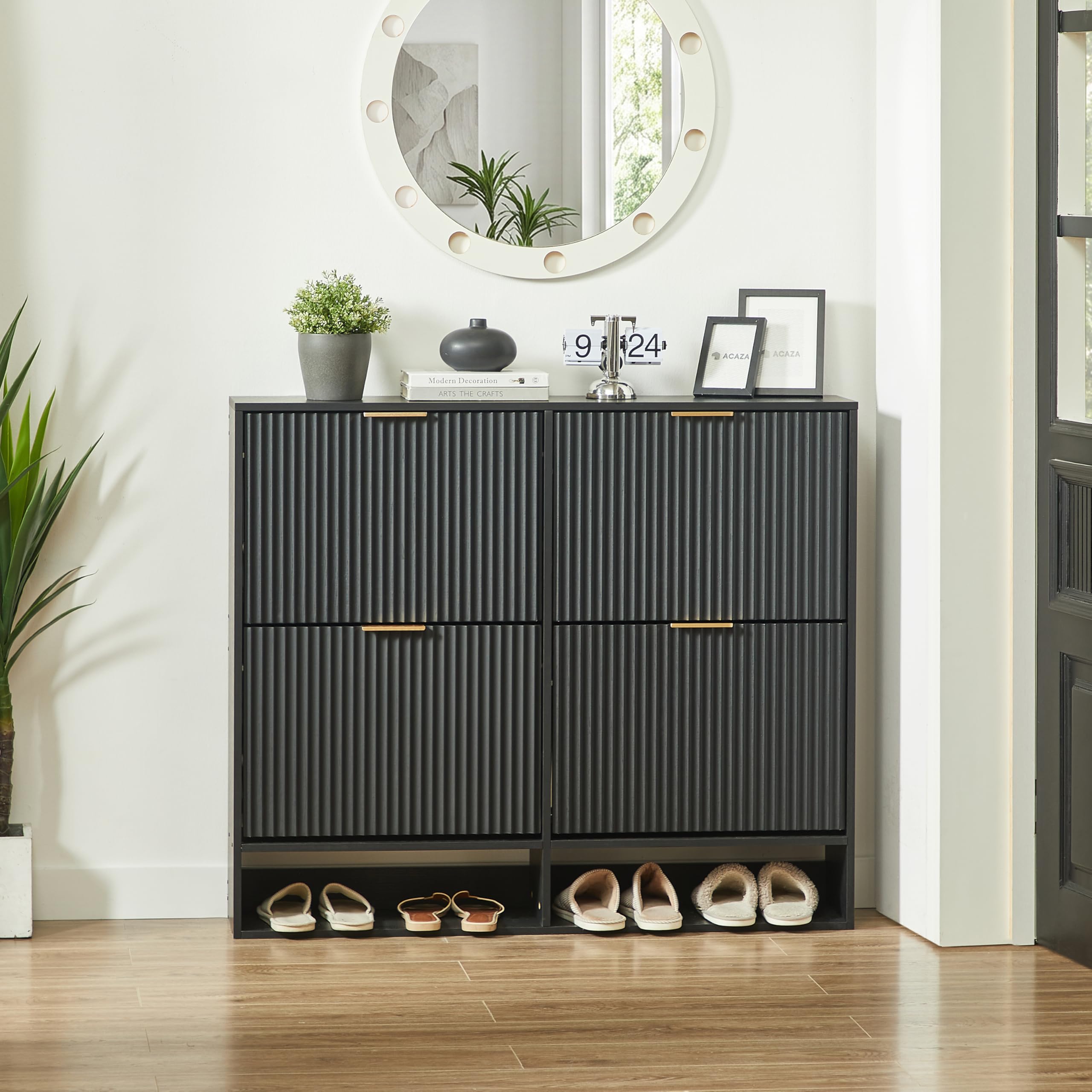 Mobile Scarpe Nero scanalato regolabile anticaduta 120x24x102cm