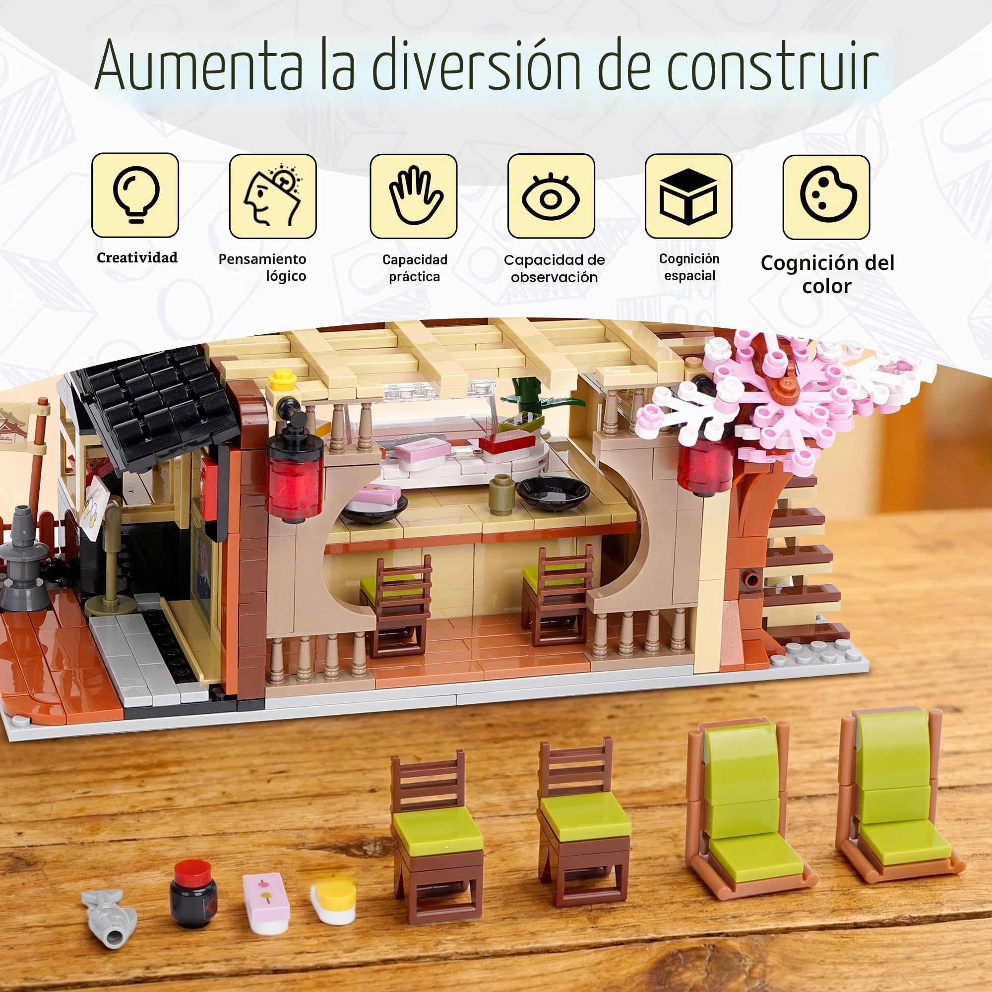 Bloque de construcción de Juguetes, Tienda de Sushi, Kit de construcción Compatible, casa de Estilo japonés, Regalo de cumpleaños para Adultos niños a Partir de 8 años, 763 Piezas