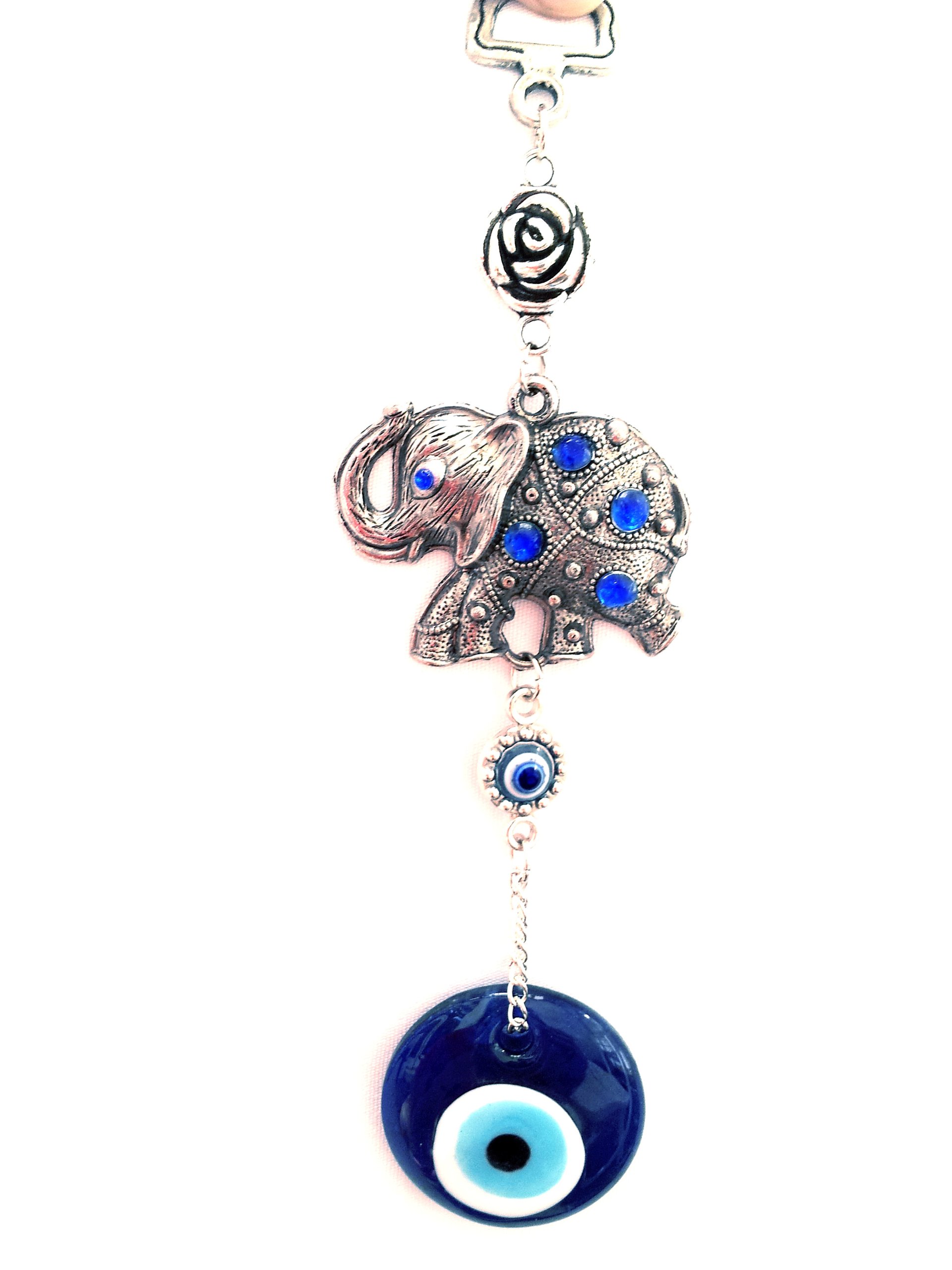 Blue Evil Eye with Elephant Hanging Decoration Ornament (with a Betterdecor Pouch)-026