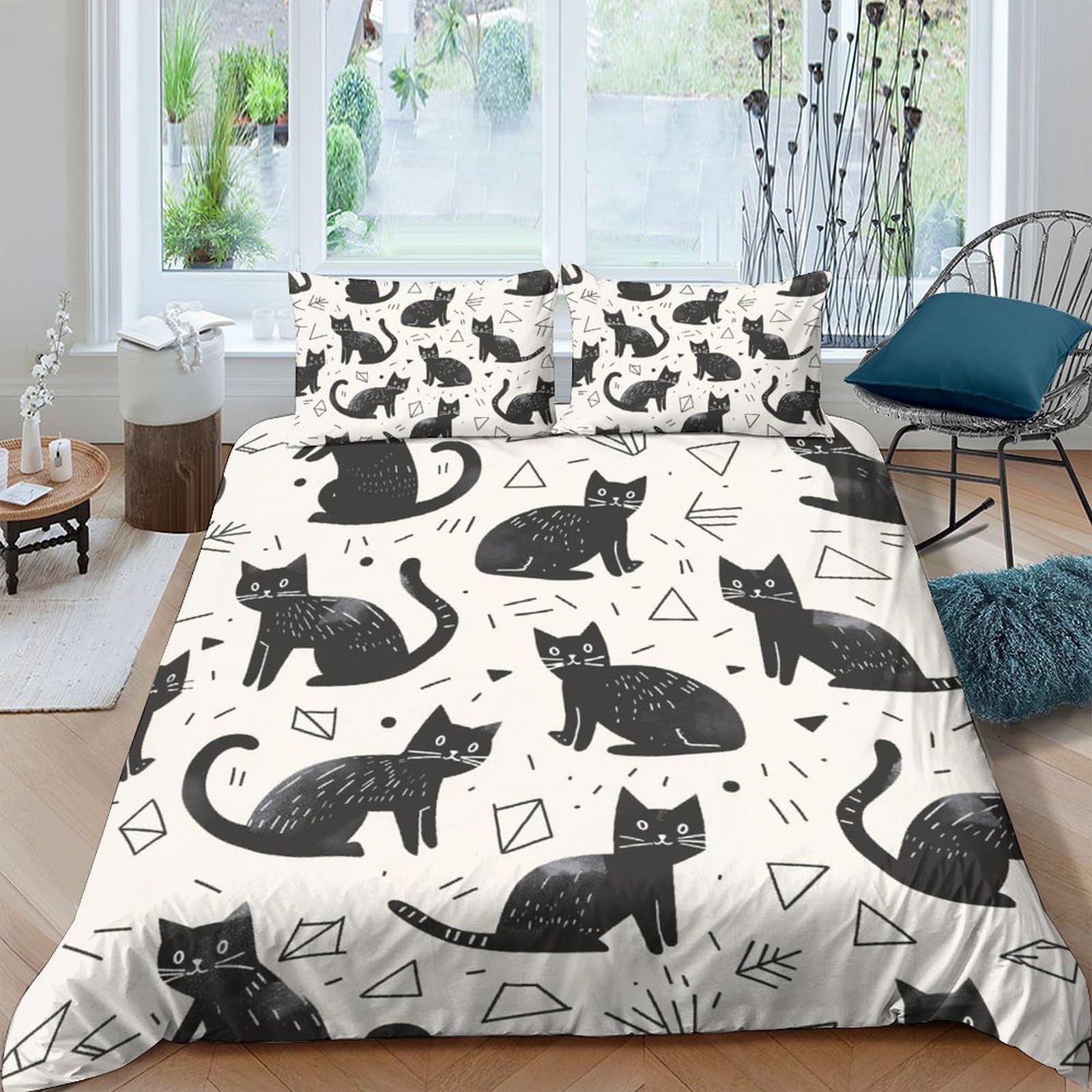 Ctjqhvkz Style-4 3D Printed Black Cat Fitted Sheet Microfiber Soft Cartoon Animal Mattress Cover For Bedroom Guest Room Decor Single（135X200cm）