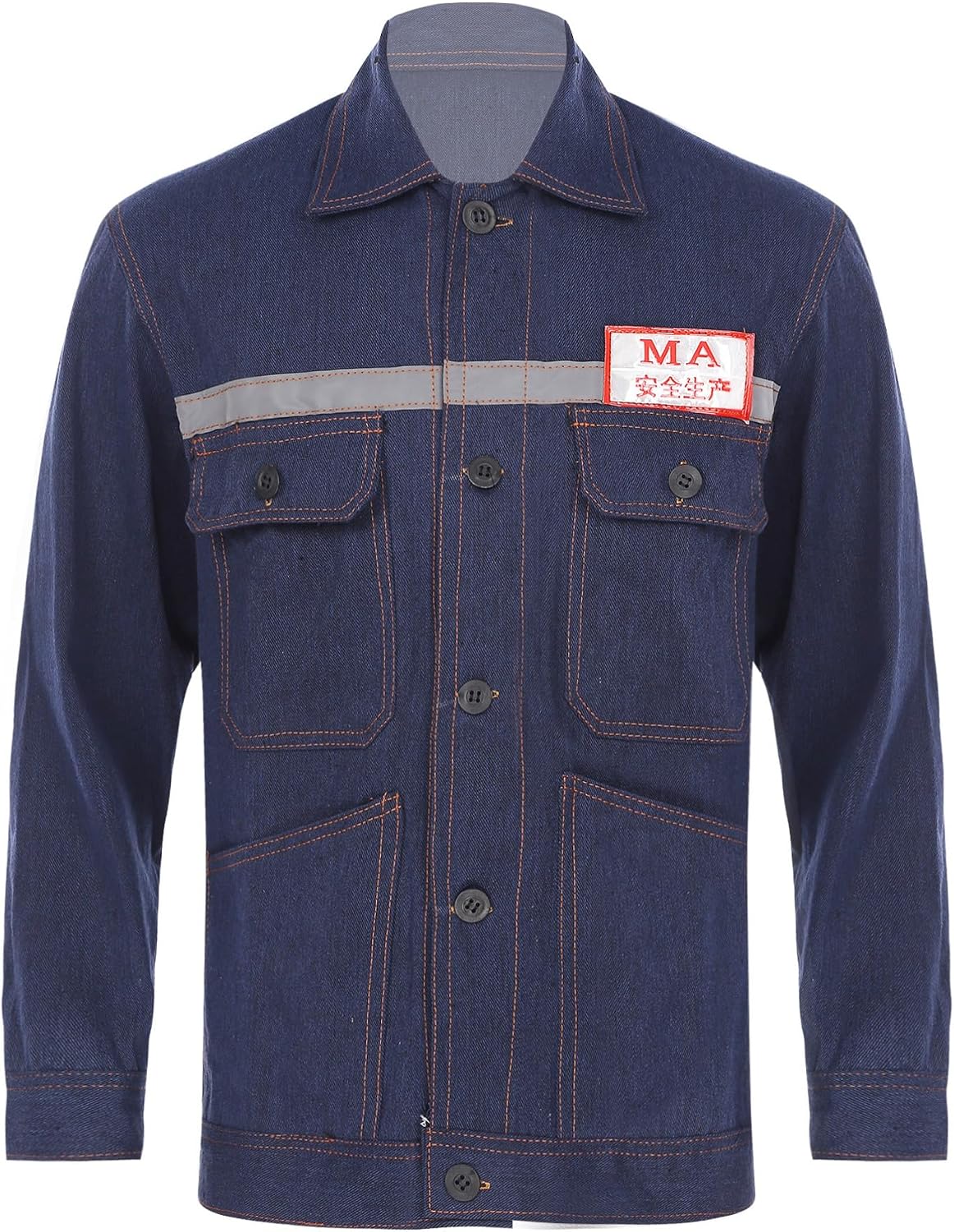 Men Denim Jacket Workwear Long Sleeve Button Work Clothes With Pockets