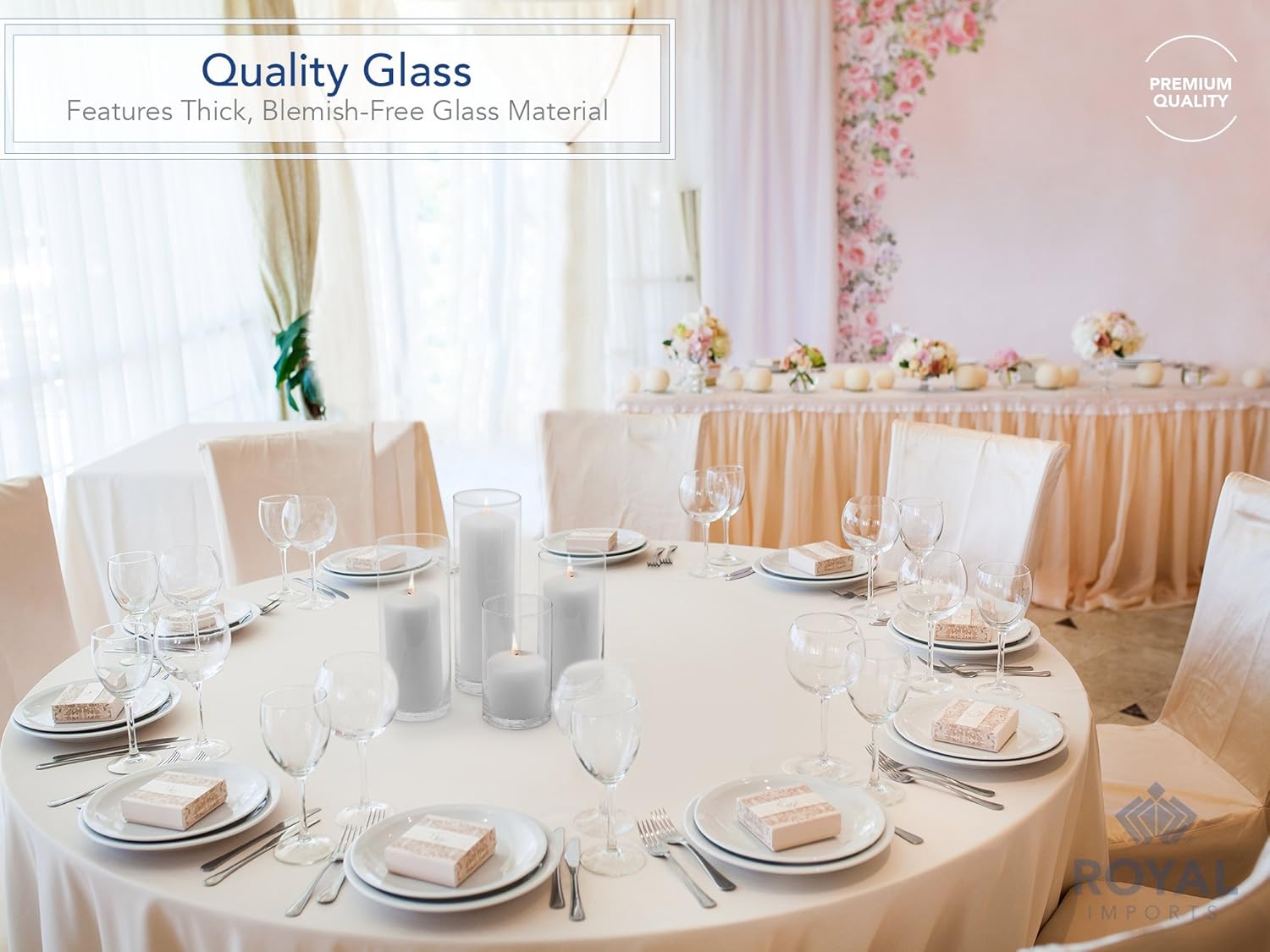 Royal Imports Glass Cylinder Flower Centerpiece Vases Set of 4 - Hurricane Candle Holder Pillar, Floating, Tealights - Use for Floral, Wedding, Home Decor, Holiday Includes 4 Floating Candles - Image 6