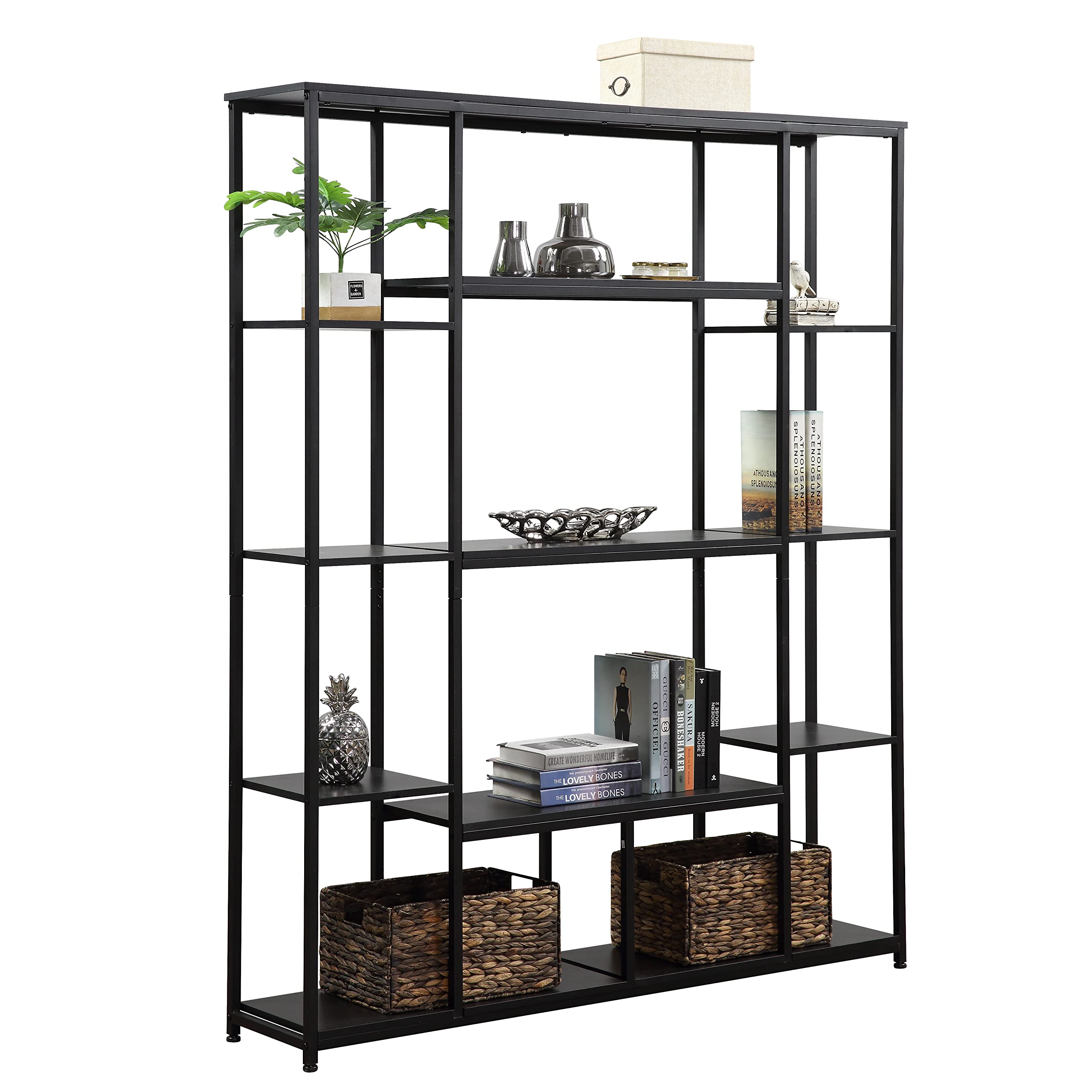 Estantería de 5 niveles, estantería alta industrial, estante de almacenamiento rústico independiente para sala de estar, dormitorio y oficina en casa, marco de metal, muebles de decoración de exhibición 7