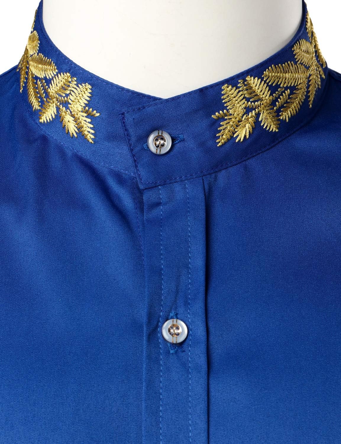 ZEROYAA Mens Hipster Gold Embroidery Mandarin Collar Slim Fit Short Sleeve Casual Dress Shirts - Image 4