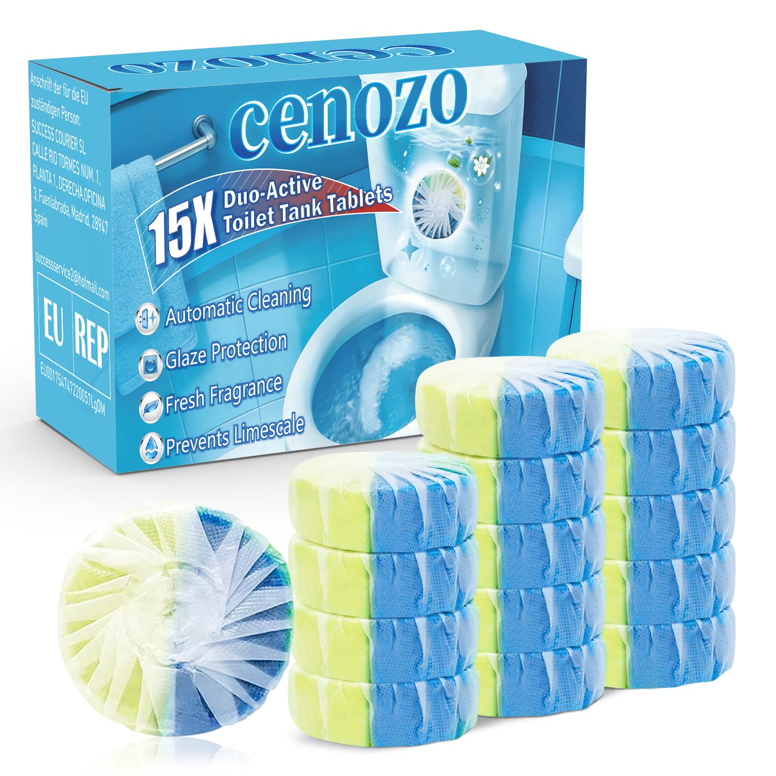 15 pezzi di Detergente per Wc,Detergente per Cassetta di Scarico a Doppia Azione (50 g/compressa),Previene Calcare e Sporco,Protegge lo Smalto,Profumo Rinfrescante