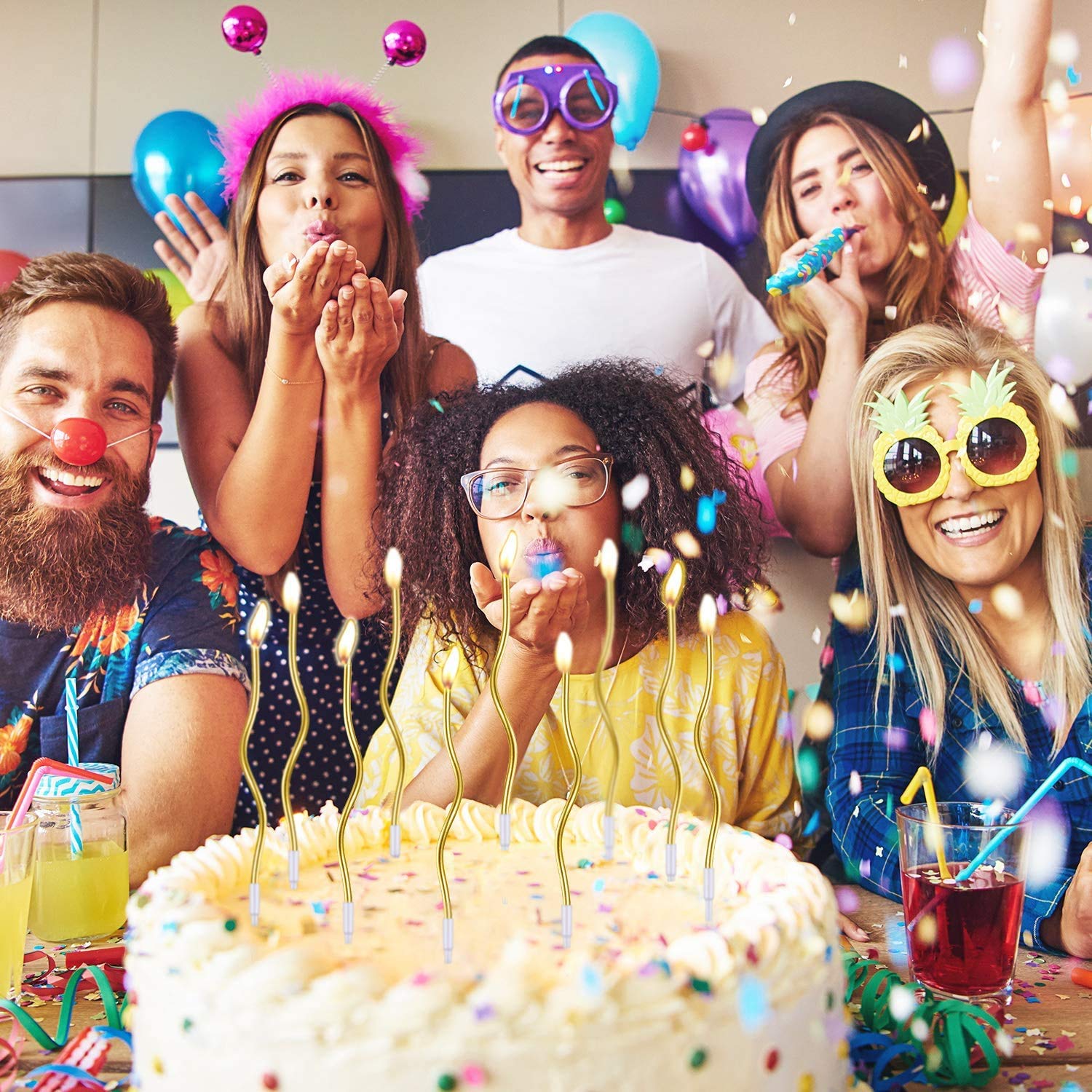 WP WANNA PARTY Wanna Bezzapachowa impreza Twisty metaliczne złote świece spiralne - 6 szt., kręte świece na urodziny, baby shower, przyjęcie weselne i dekoracja tortu