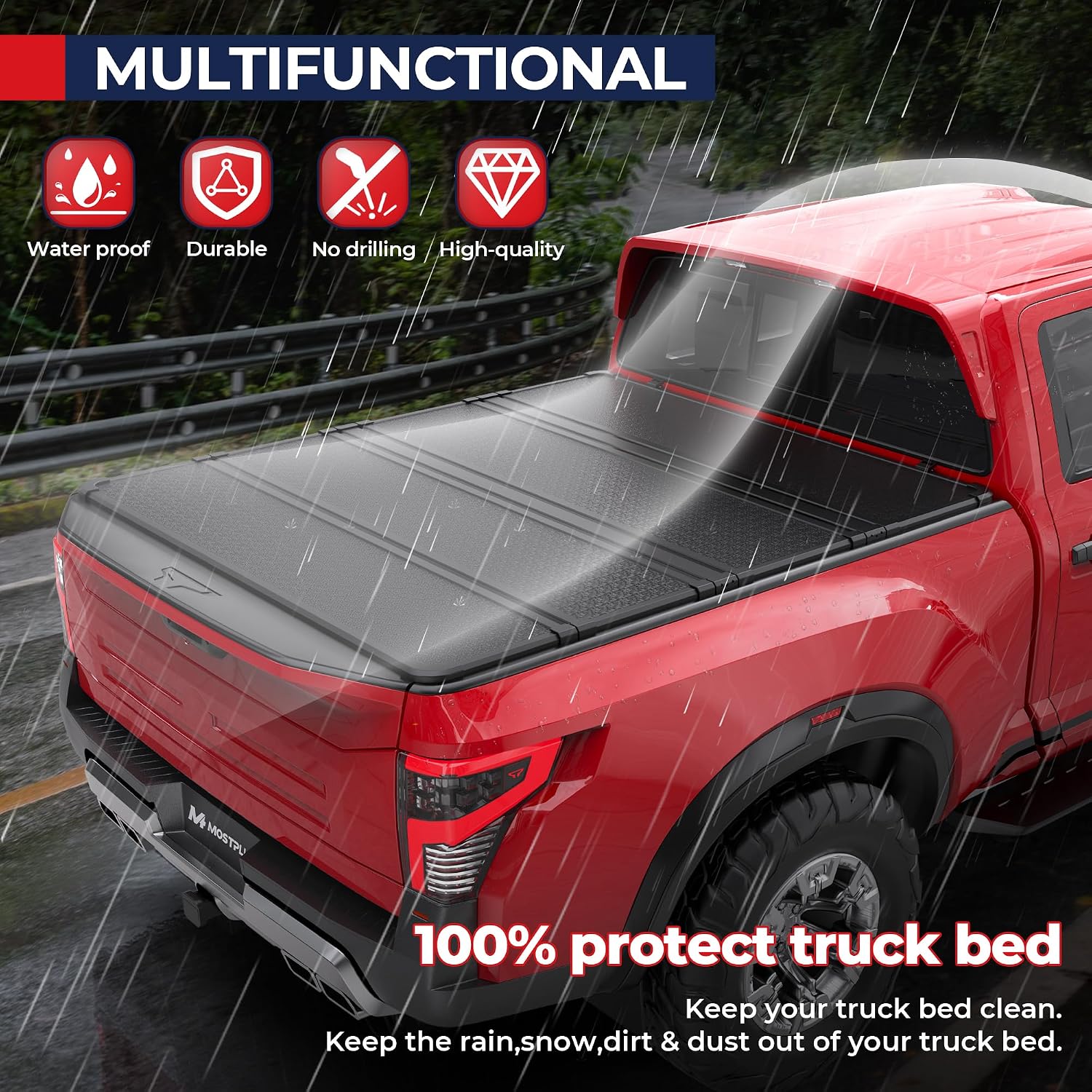MOSTPLUS 5.5 FT Quad Fold Hard Truck Bed Tonneau Cover Compatible with 2016-2026 Nissan Titan Fleetside 67Inch (w/o Titan Box) 4 Fold Aluminum Bed