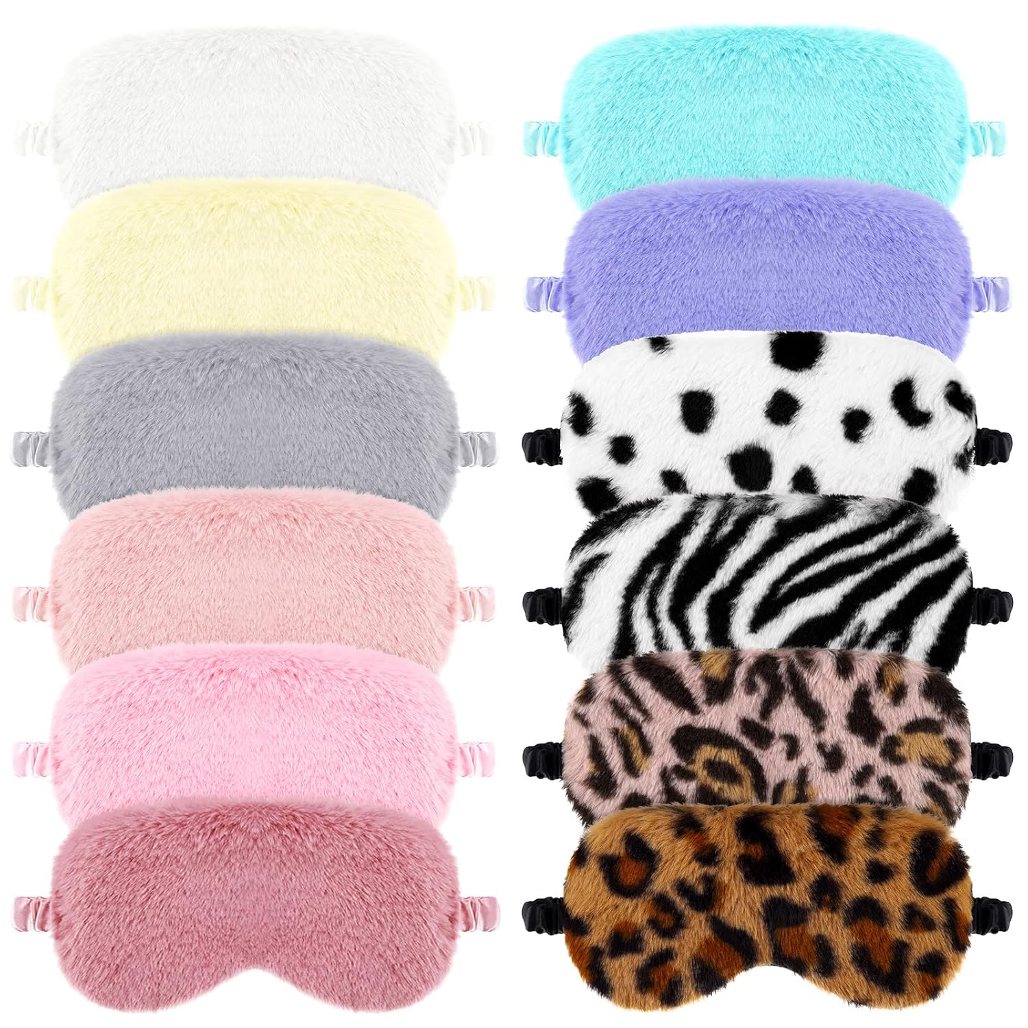 12 Pcs Plush Eye Mask Soft Sleeping Blindfold Eye Mask Furry Comfortable Sleep Eye Cover for Girls and