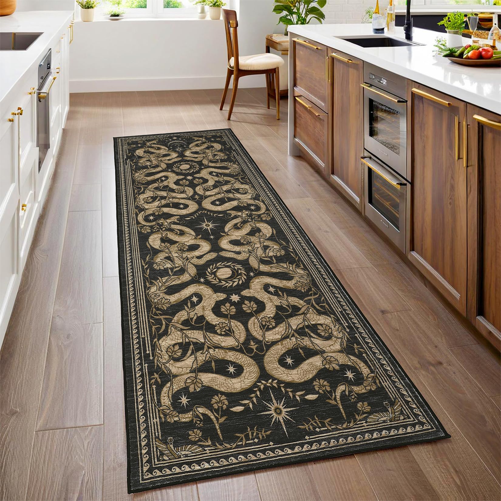 Snake Washable Runners for Hallways 2.5x8 Runner Rug for Kitchen Non Slip with Rubber Back Forest Soft Low-Pile Stain Resistant Thin Carpet for Bedroom Bedroom Laundry Room Dark Grey