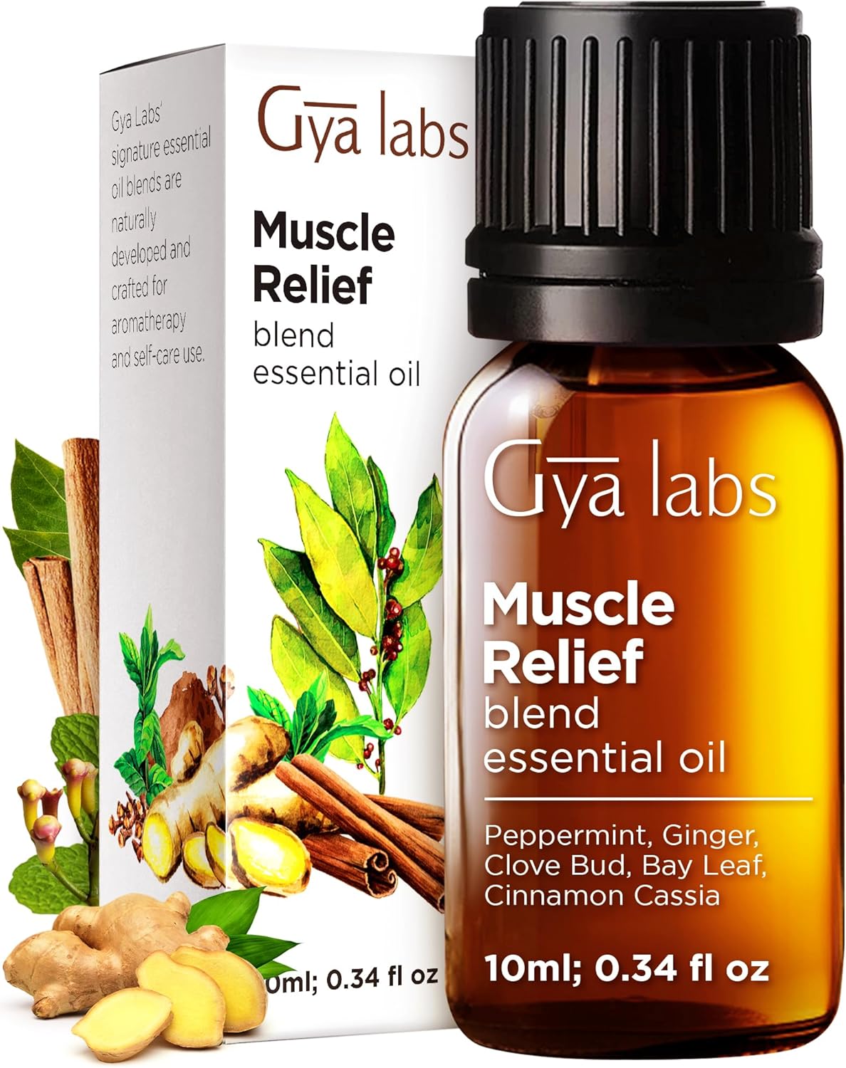 Gya Labs Muscle Relief Essential Oil Blend – Warm, Soothing Scent (0.34 Fl Oz)