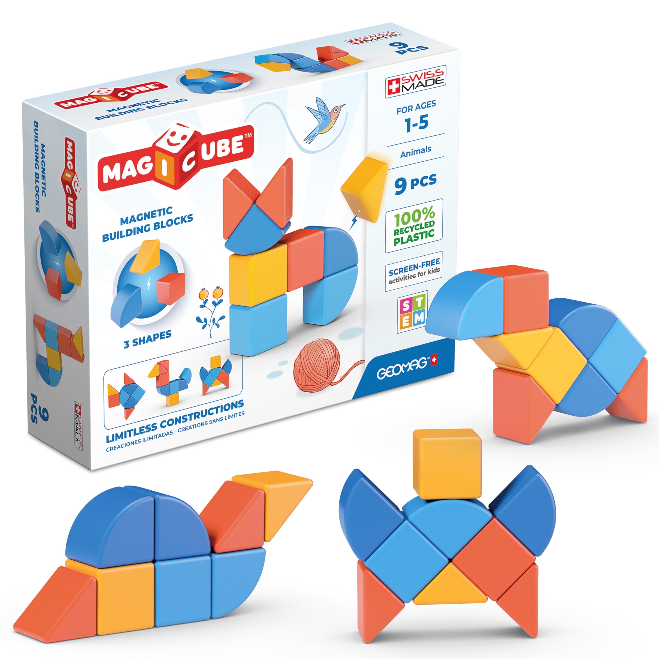 Geomag 201BLME Magicube 1+ Shapes-Magnetic Blocks for Kids, 9 Pieces